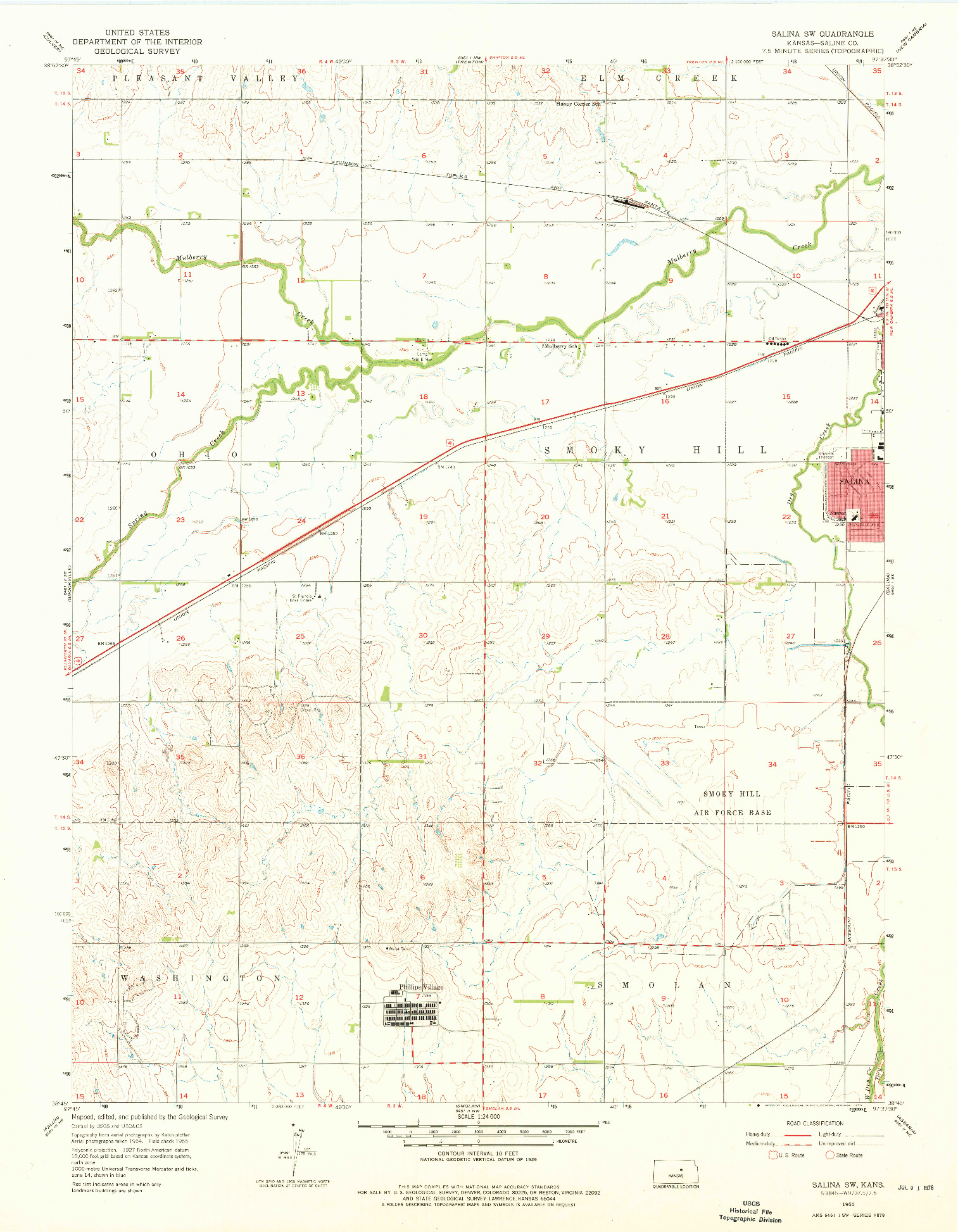 USGS 1:24000-SCALE QUADRANGLE FOR SALINA SW, KS 1955