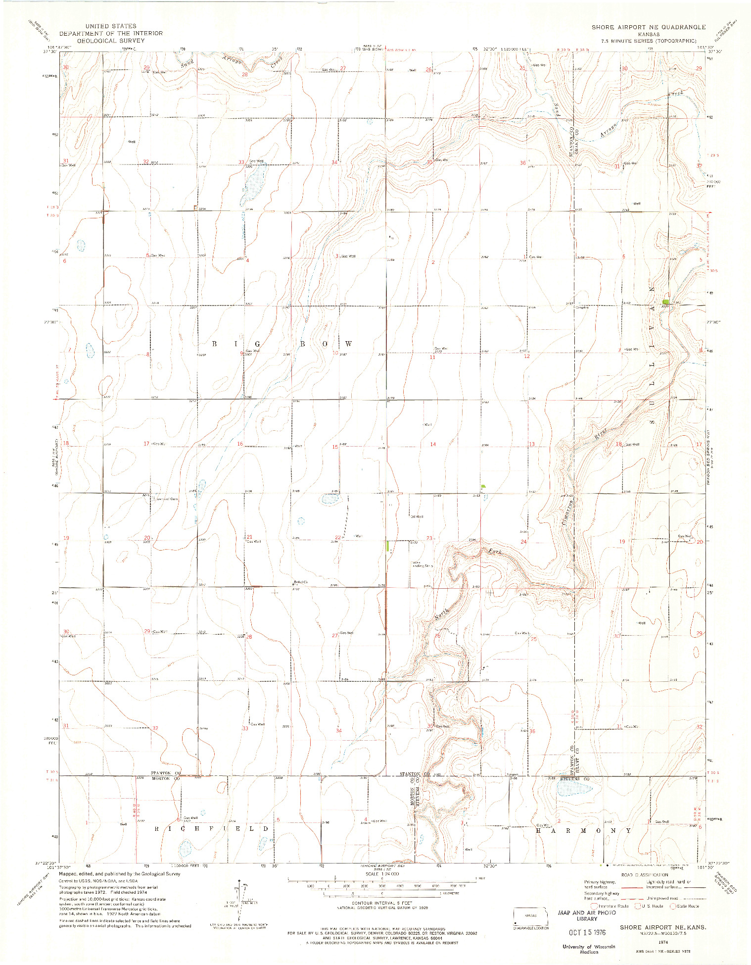 USGS 1:24000-SCALE QUADRANGLE FOR SHORE AIRPORT NE, KS 1974