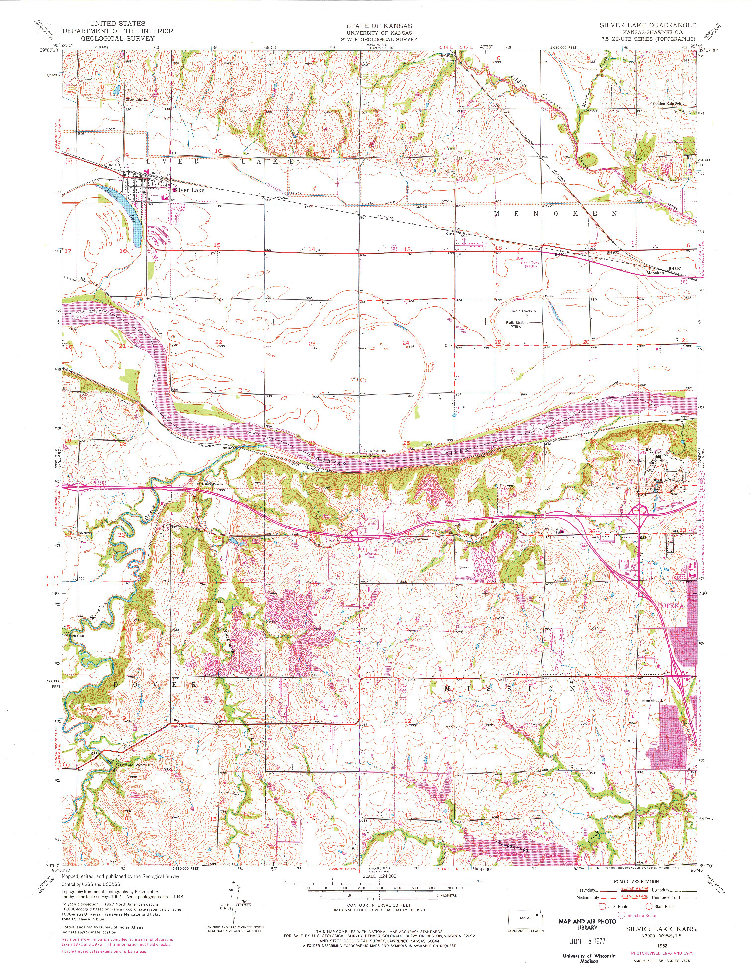 USGS 1:24000-SCALE QUADRANGLE FOR SILVER LAKE, KS 1952