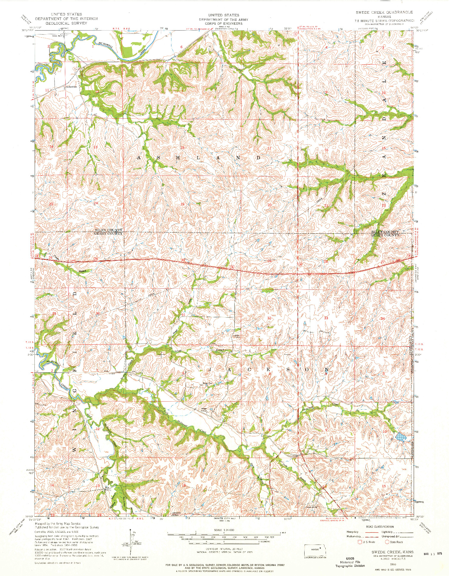 USGS 1:24000-SCALE QUADRANGLE FOR SWEDE CREEK, KS 1955