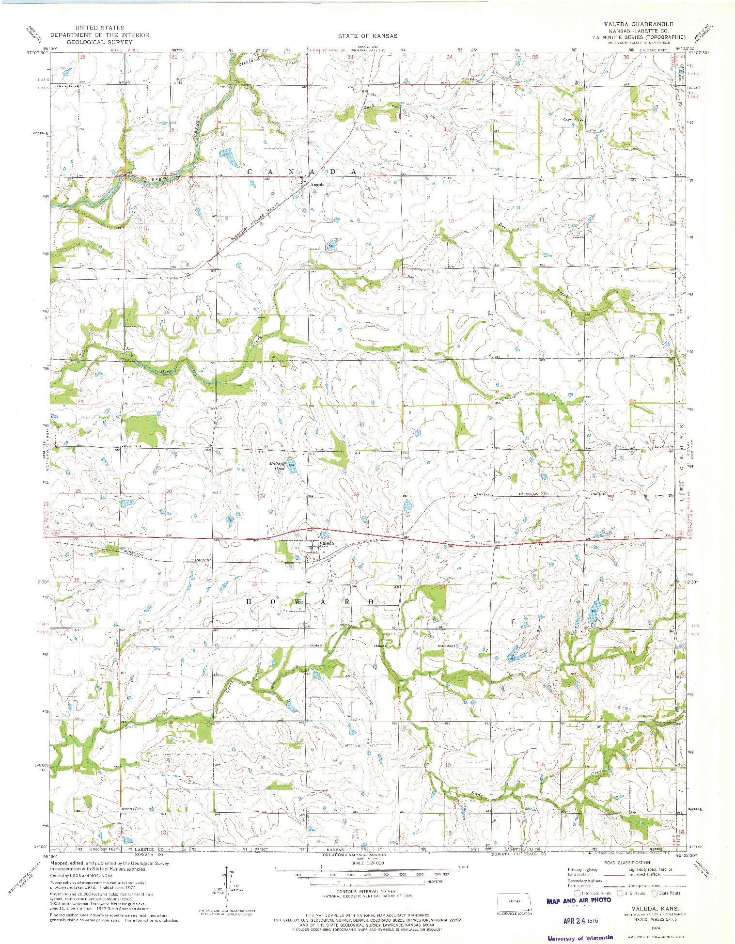 USGS 1:24000-SCALE QUADRANGLE FOR VALEDA, KS 1974