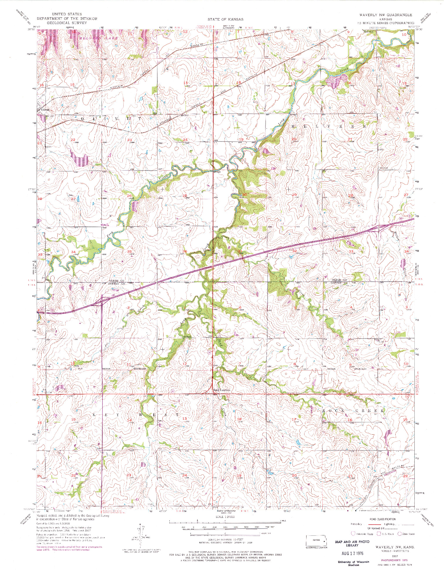 USGS 1:24000-SCALE QUADRANGLE FOR WAVERLY NW, KS 1957