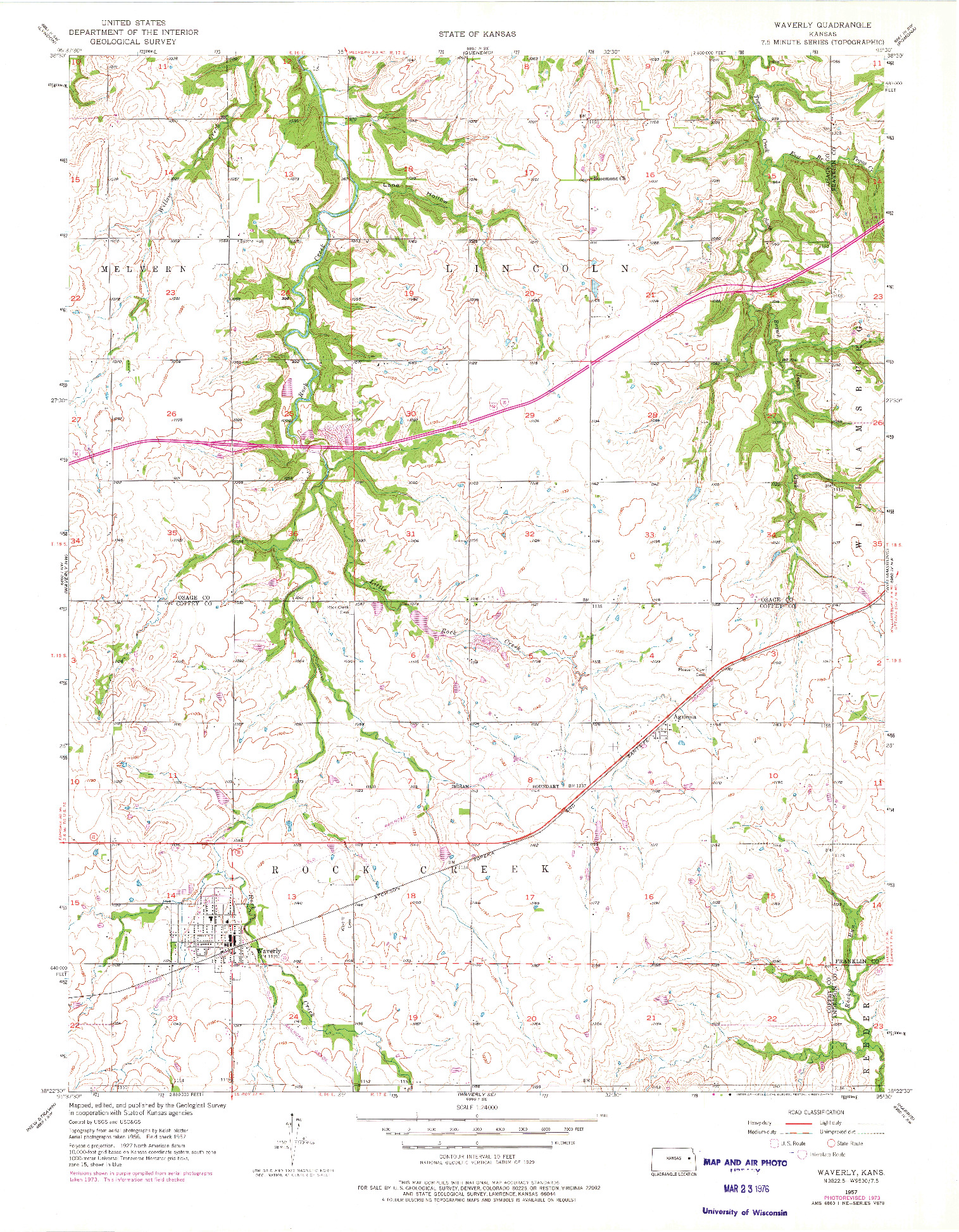 USGS 1:24000-SCALE QUADRANGLE FOR WAVERLY, KS 1957