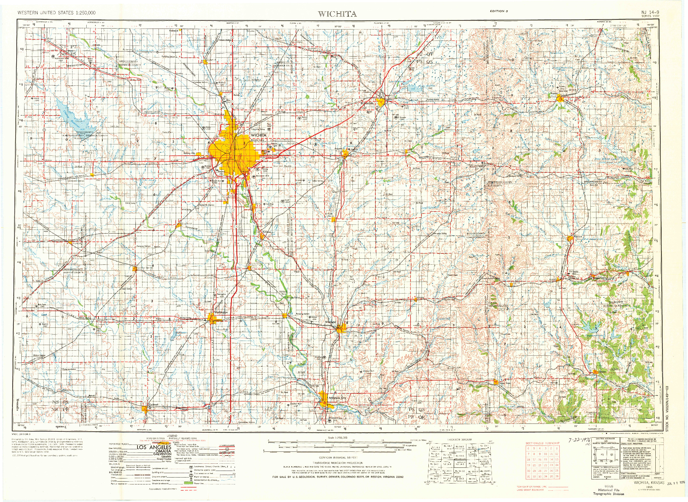 USGS 1:250000-SCALE QUADRANGLE FOR WICHITA, KS 1955