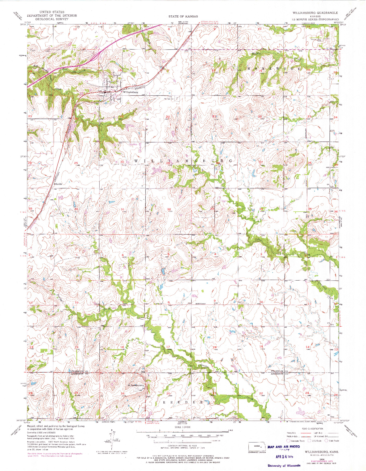 USGS 1:24000-SCALE QUADRANGLE FOR WILLIAMSBURG, KS 1956