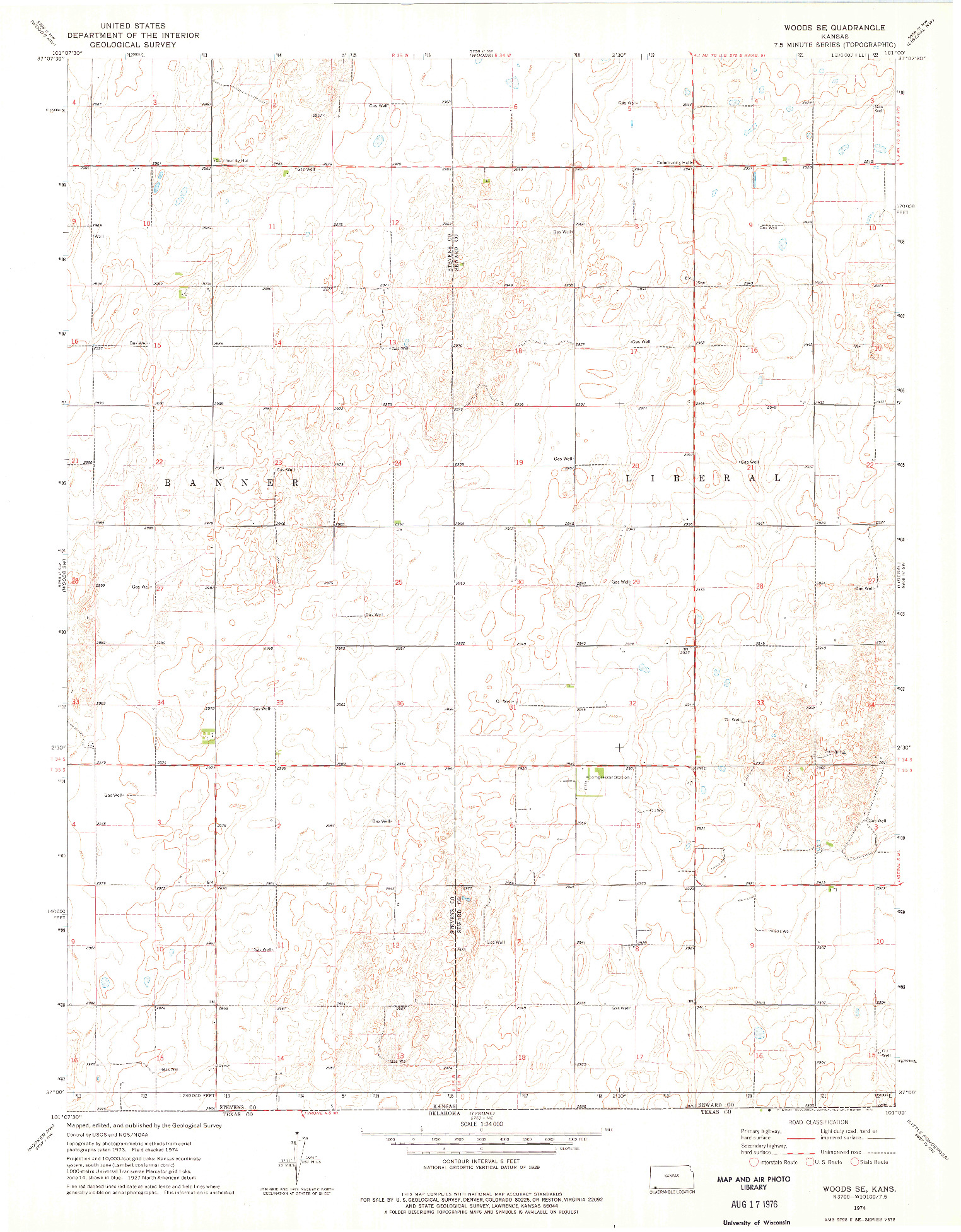 USGS 1:24000-SCALE QUADRANGLE FOR WOODS SE, KS 1974