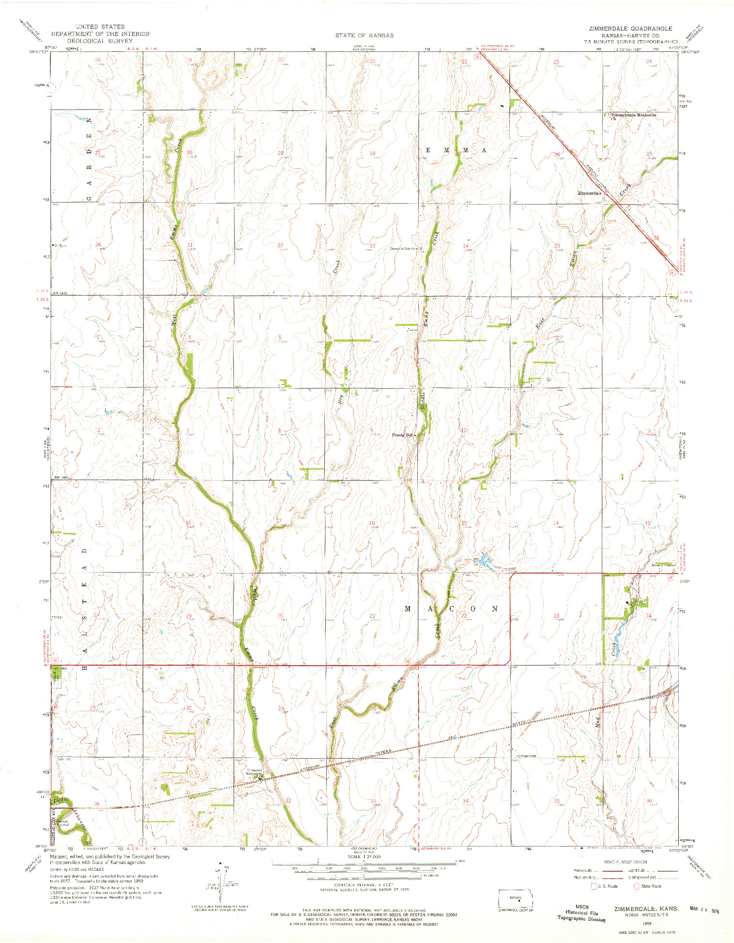 USGS 1:24000-SCALE QUADRANGLE FOR ZIMMERDALE, KS 1959