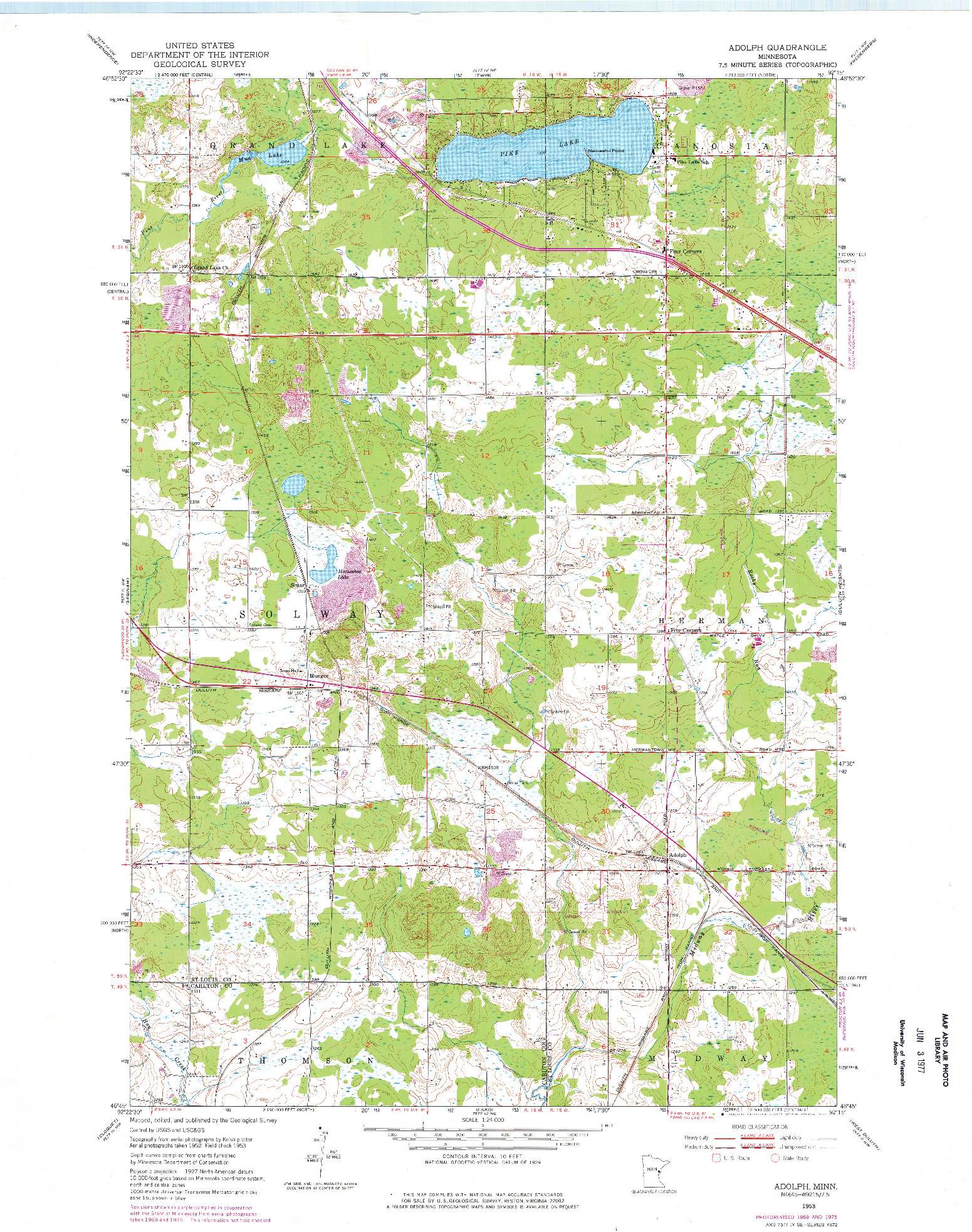 USGS 1:24000-SCALE QUADRANGLE FOR ADOLPH, MN 1953