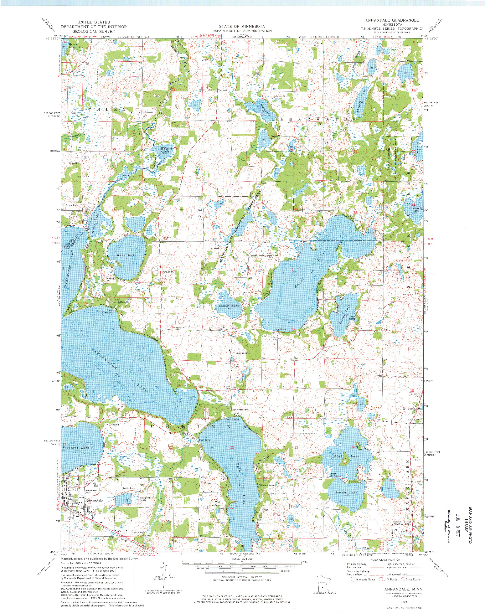 USGS 1:24000-SCALE QUADRANGLE FOR ANNANDALE, MN 1974