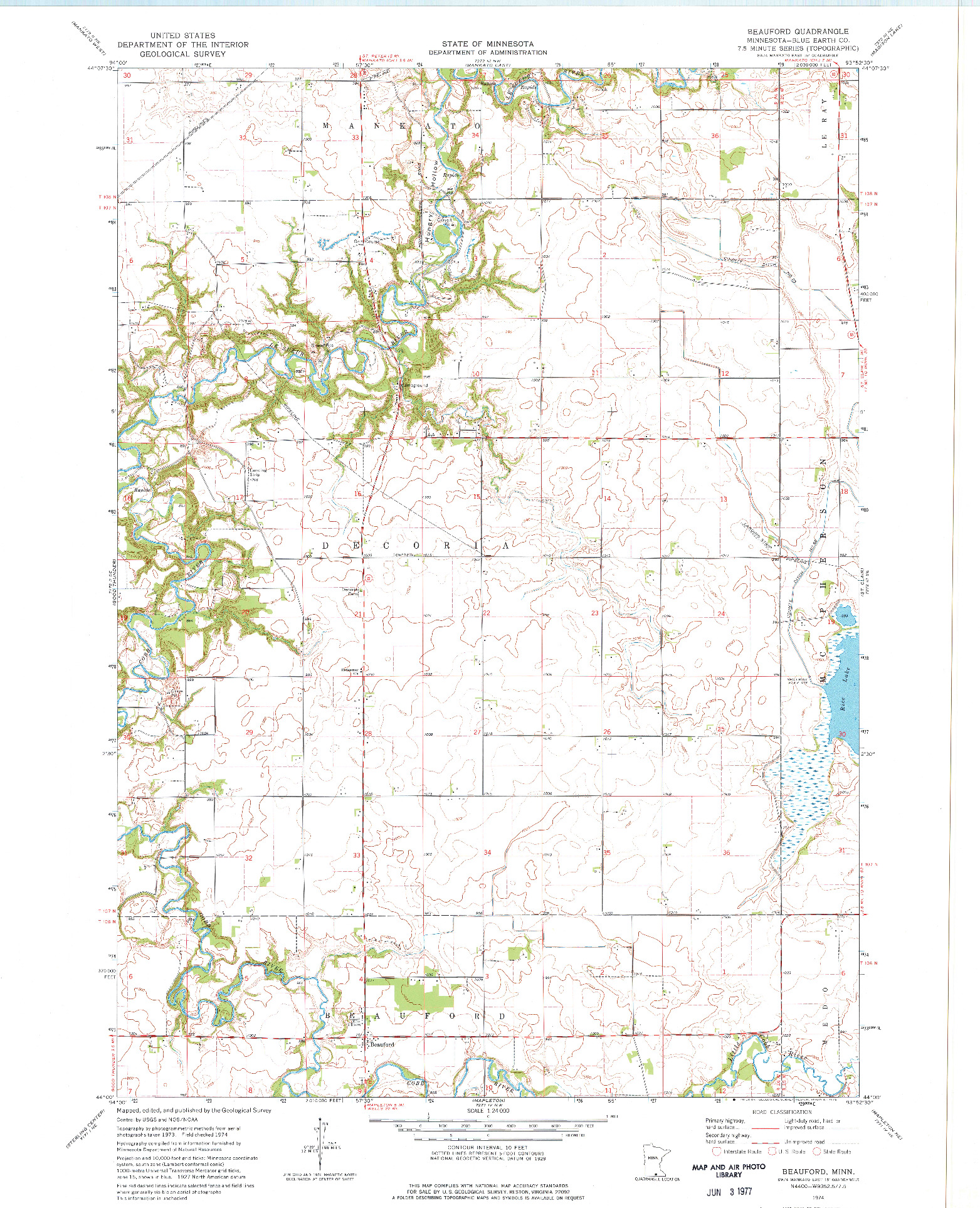 USGS 1:24000-SCALE QUADRANGLE FOR BEAUFORD, MN 1974