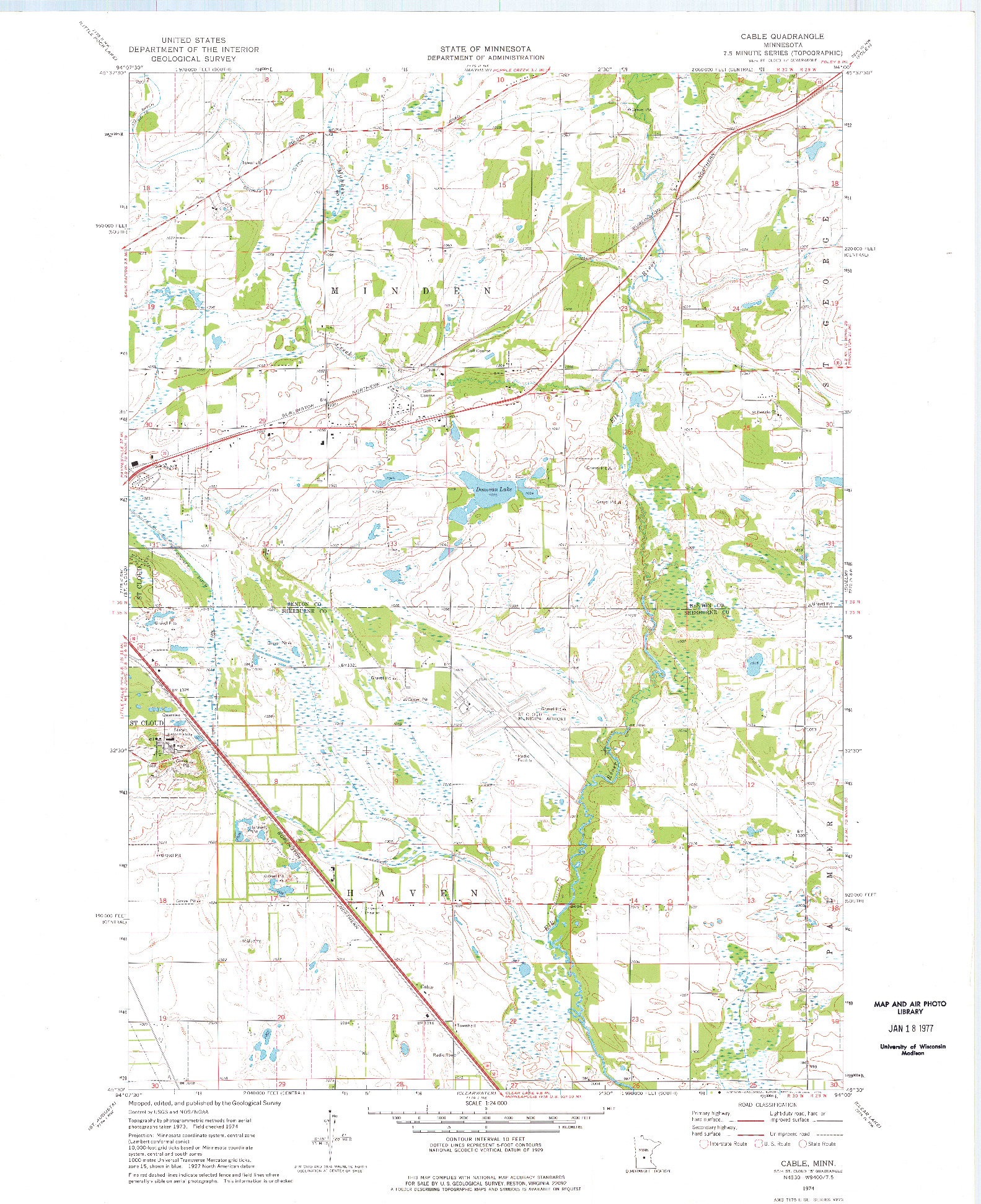 USGS 1:24000-SCALE QUADRANGLE FOR CABLE, MN 1974