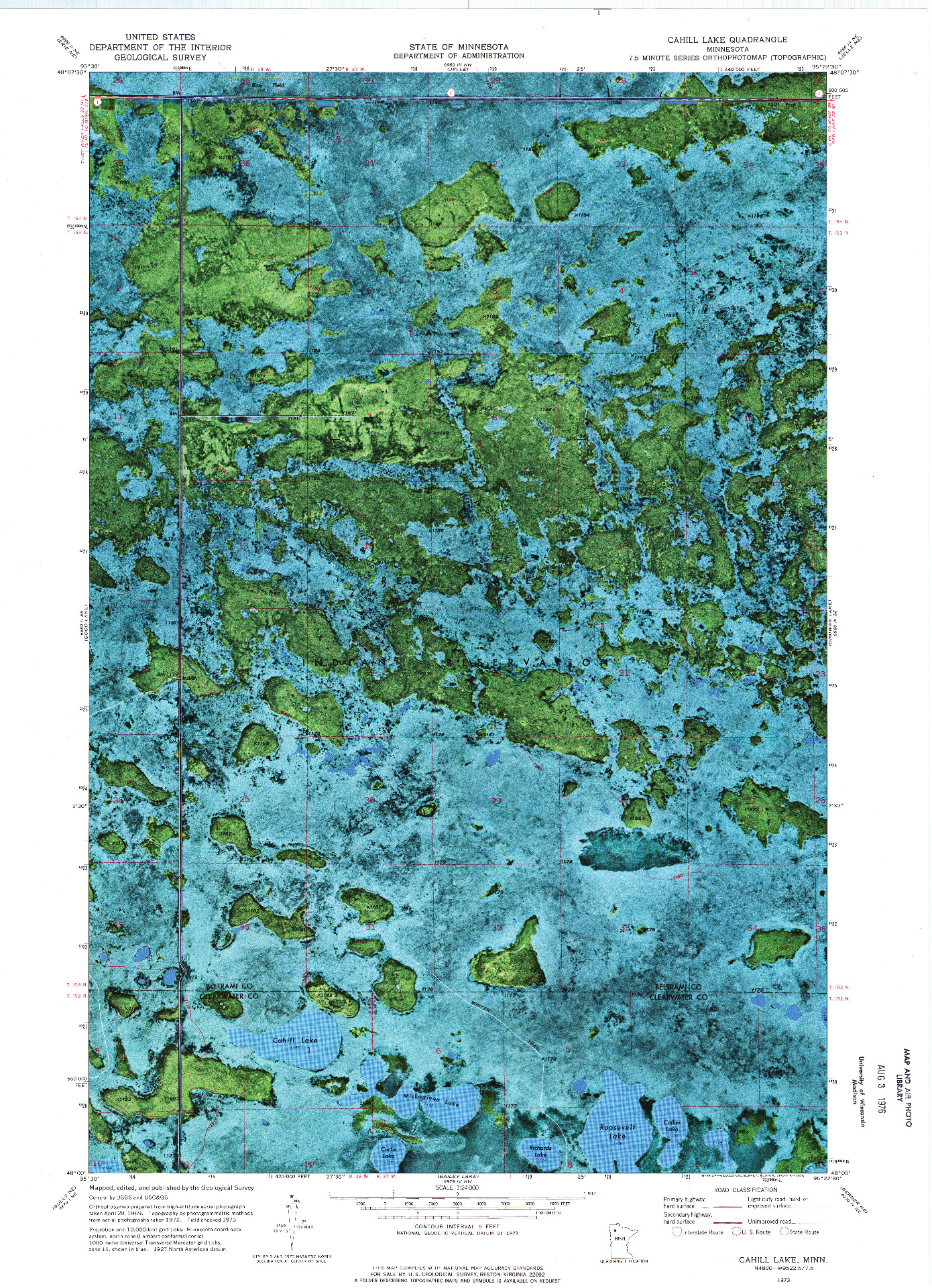 USGS 1:24000-SCALE QUADRANGLE FOR CAHILL LAKE, MN 1973