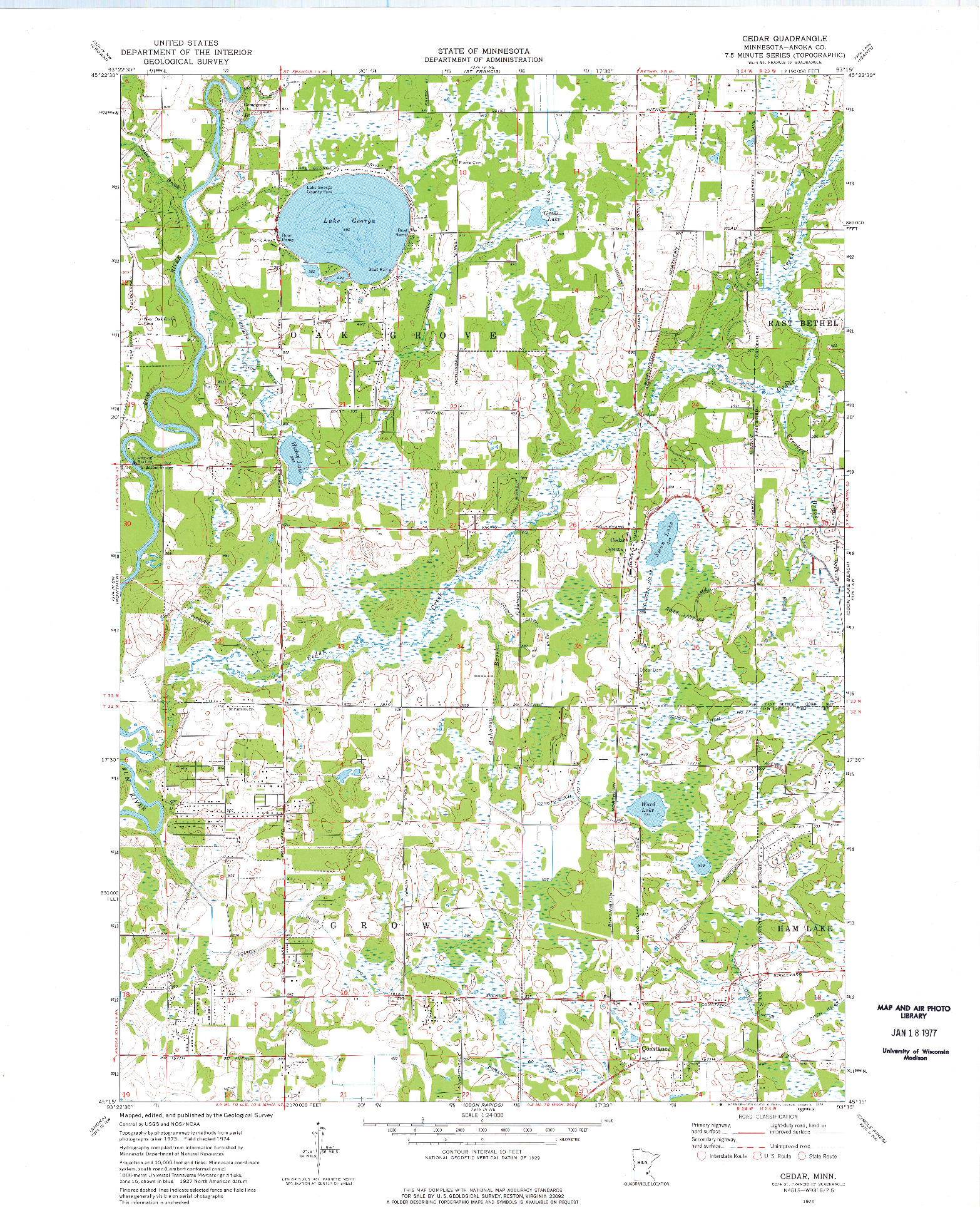 USGS 1:24000-SCALE QUADRANGLE FOR CEDAR, MN 1974