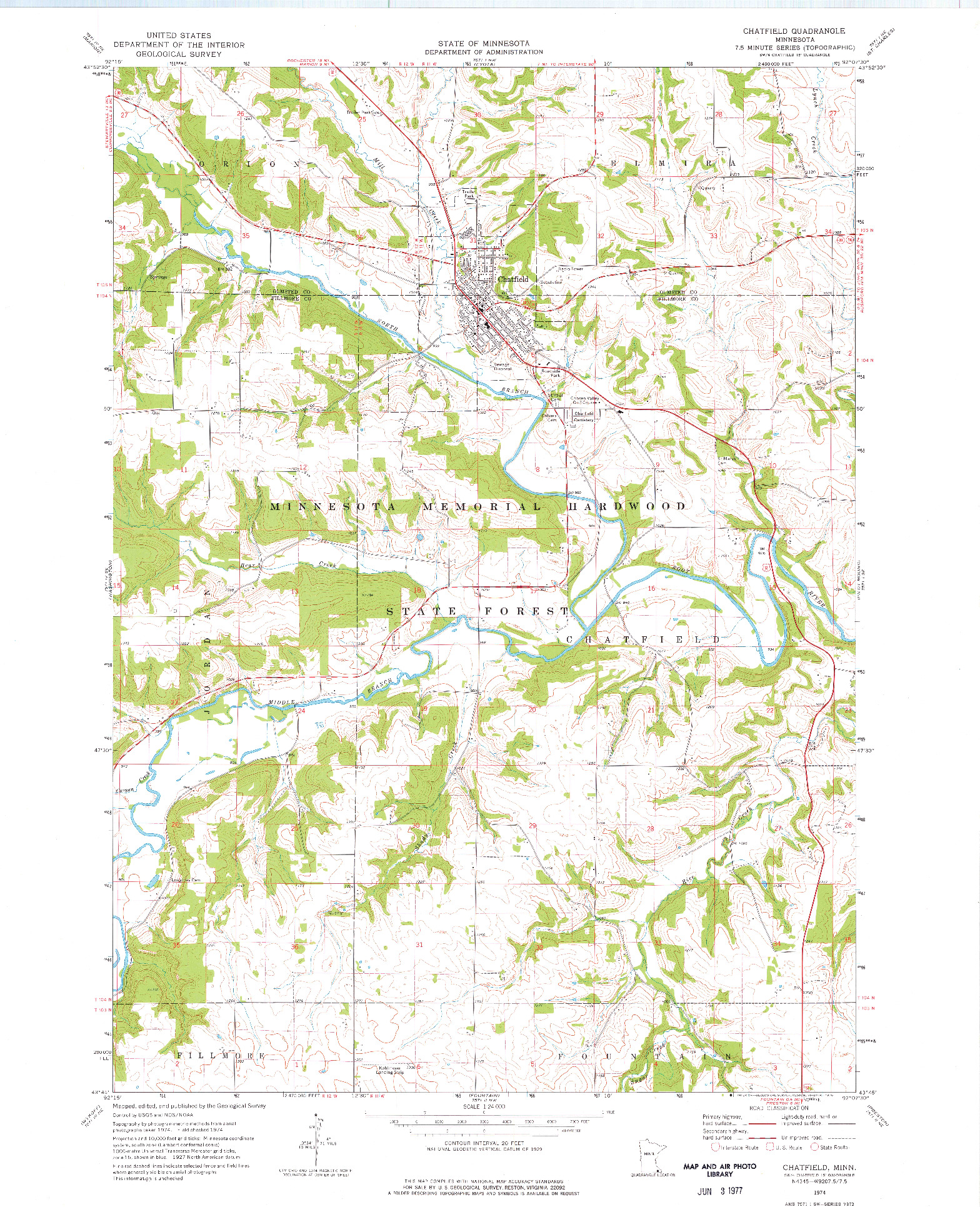 USGS 1:24000-SCALE QUADRANGLE FOR CHATFIELD, MN 1974