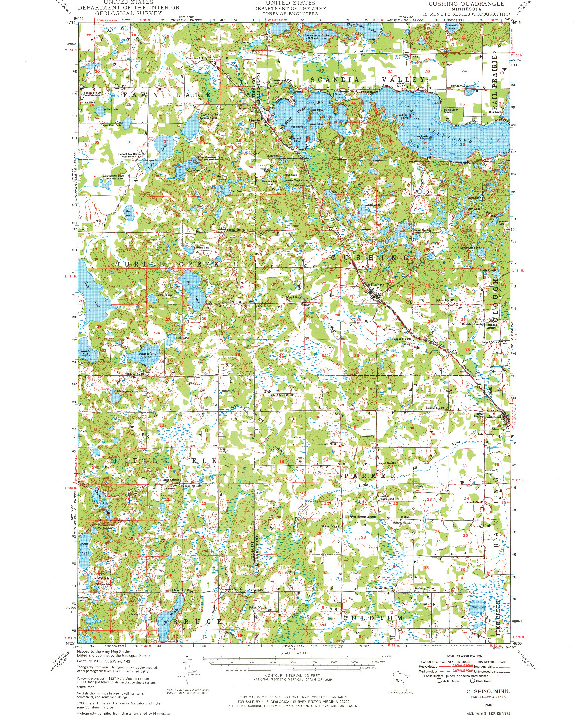 USGS 1:62500-SCALE QUADRANGLE FOR CUSHING, MN 1948