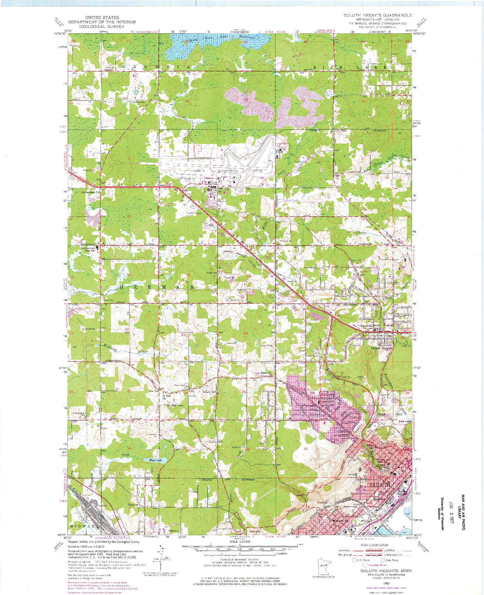 USGS 1:24000-SCALE QUADRANGLE FOR DULUTH, MN 1953