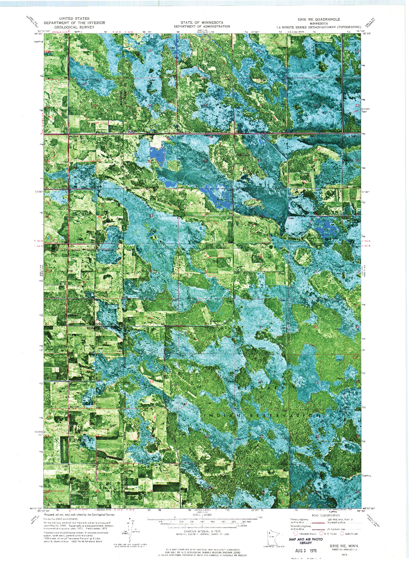 USGS 1:24000-SCALE QUADRANGLE FOR ERIE NE, MN 1973