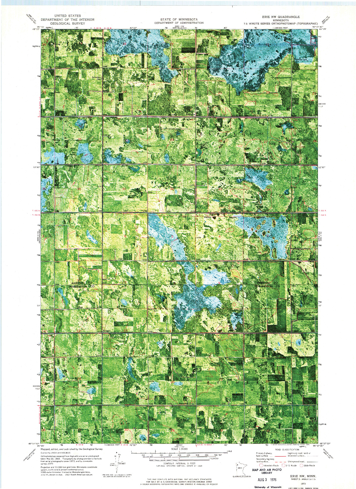 USGS 1:24000-SCALE QUADRANGLE FOR ERIE NW, MN 1973