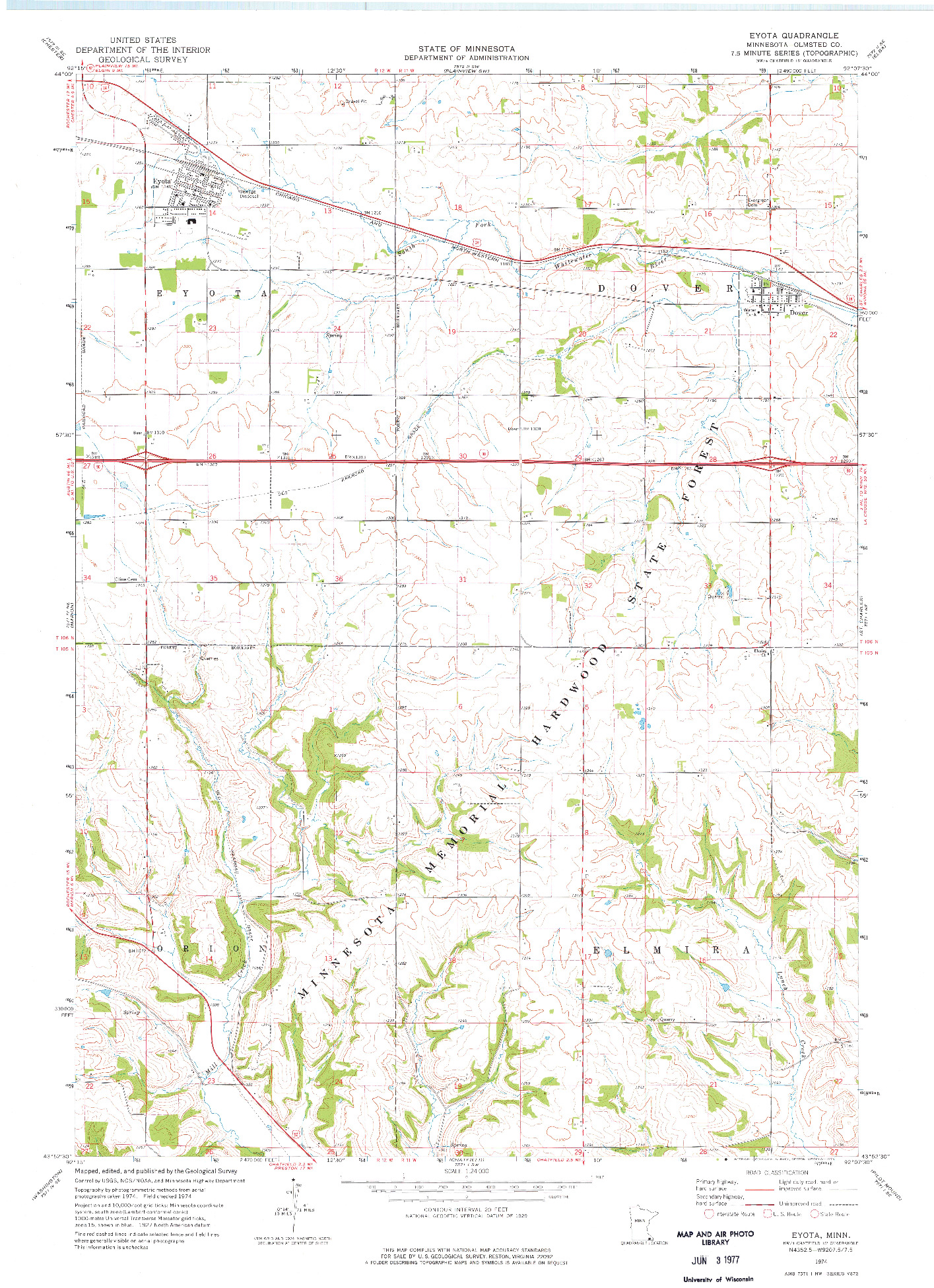 USGS 1:24000-SCALE QUADRANGLE FOR EYOTA, MN 1974