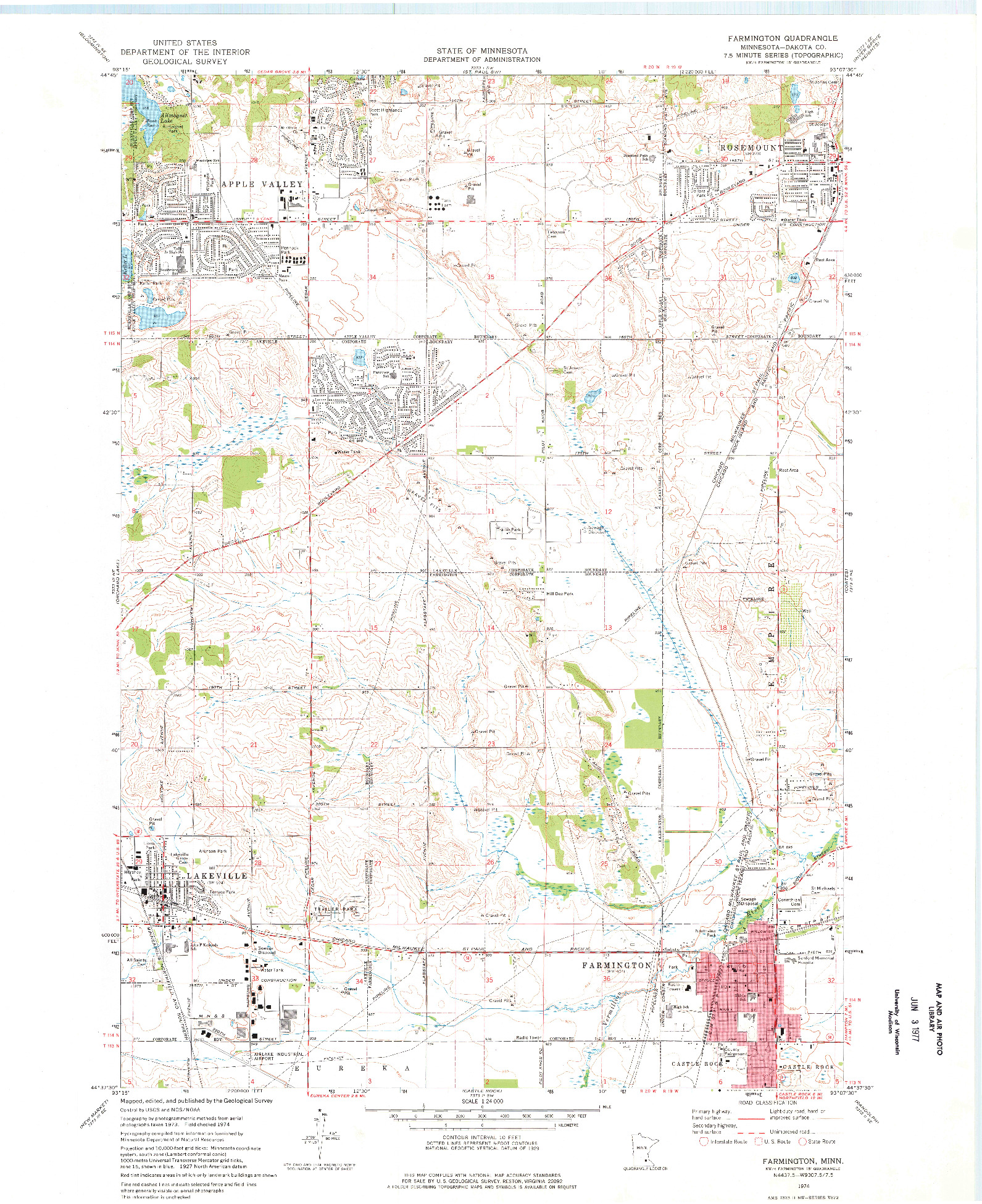 USGS 1:24000-SCALE QUADRANGLE FOR FARMINGTON, MN 1974