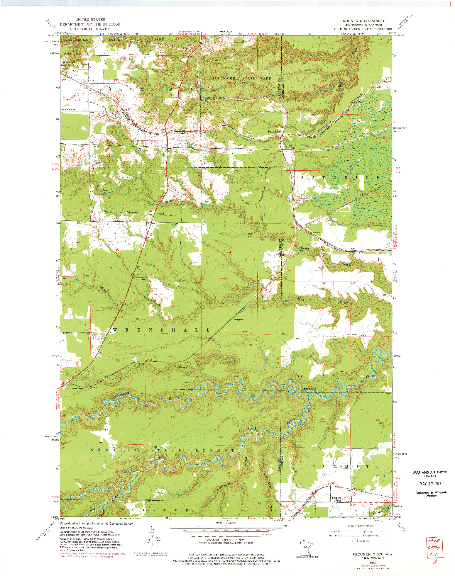 USGS 1:24000-SCALE QUADRANGLE FOR FROGNER, MN 1954