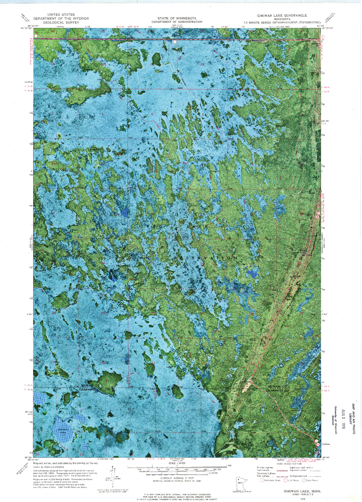 USGS 1:24000-SCALE QUADRANGLE FOR GIMIWAN LAKE, MN 1973