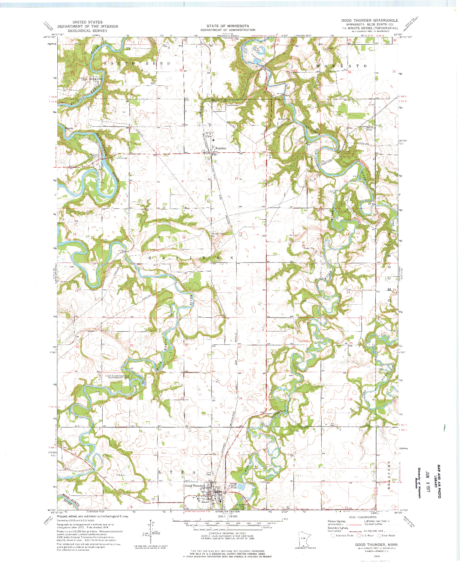 USGS 1:24000-SCALE QUADRANGLE FOR GOOD THUNDER, MN 1974