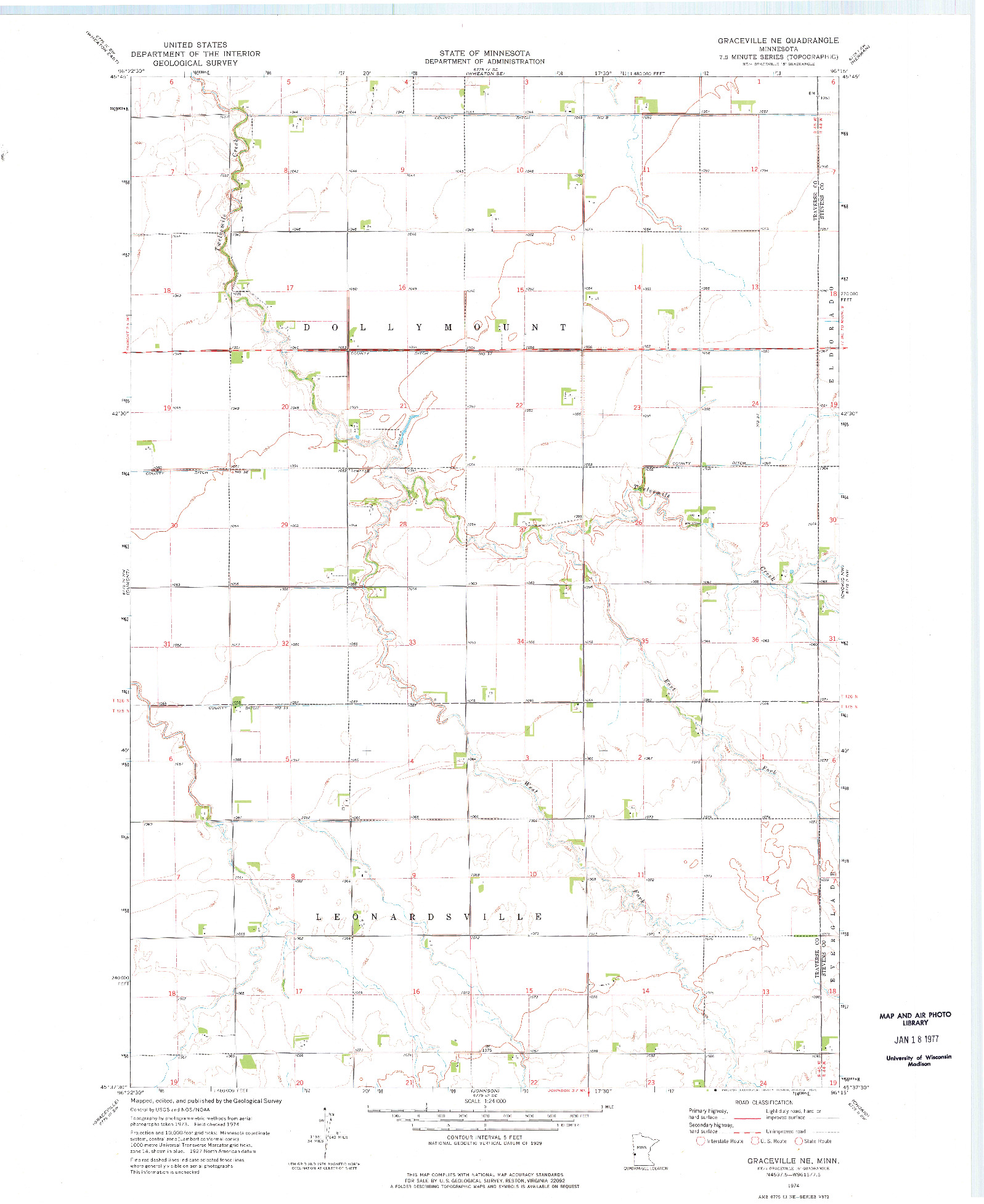 USGS 1:24000-SCALE QUADRANGLE FOR GRACEVILLE NE, MN 1974