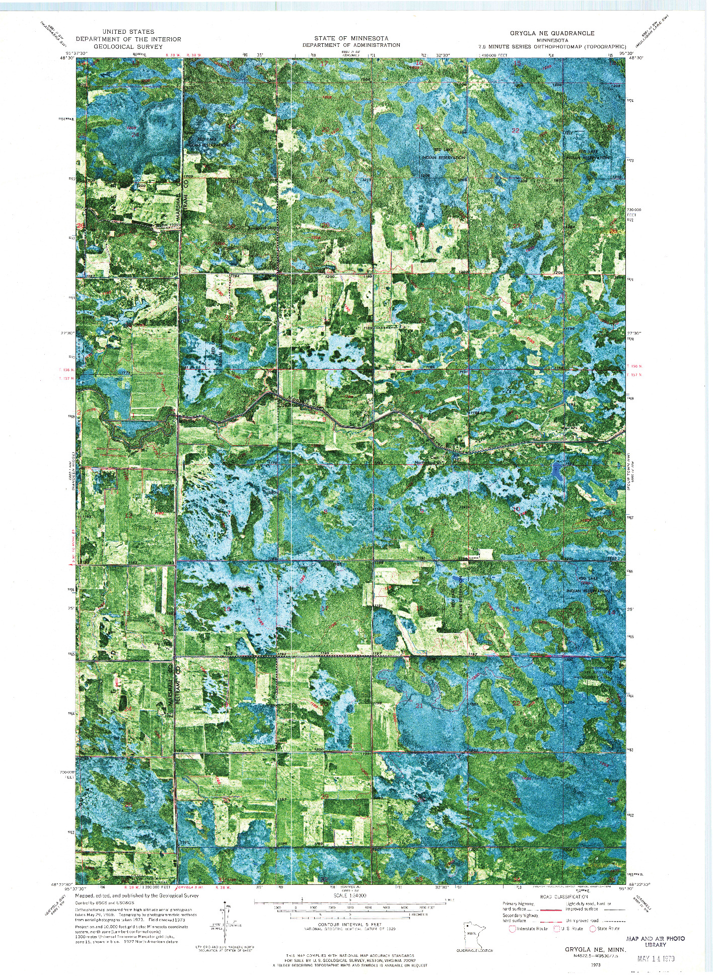 USGS 1:24000-SCALE QUADRANGLE FOR GRYGLA NE, MN 1973