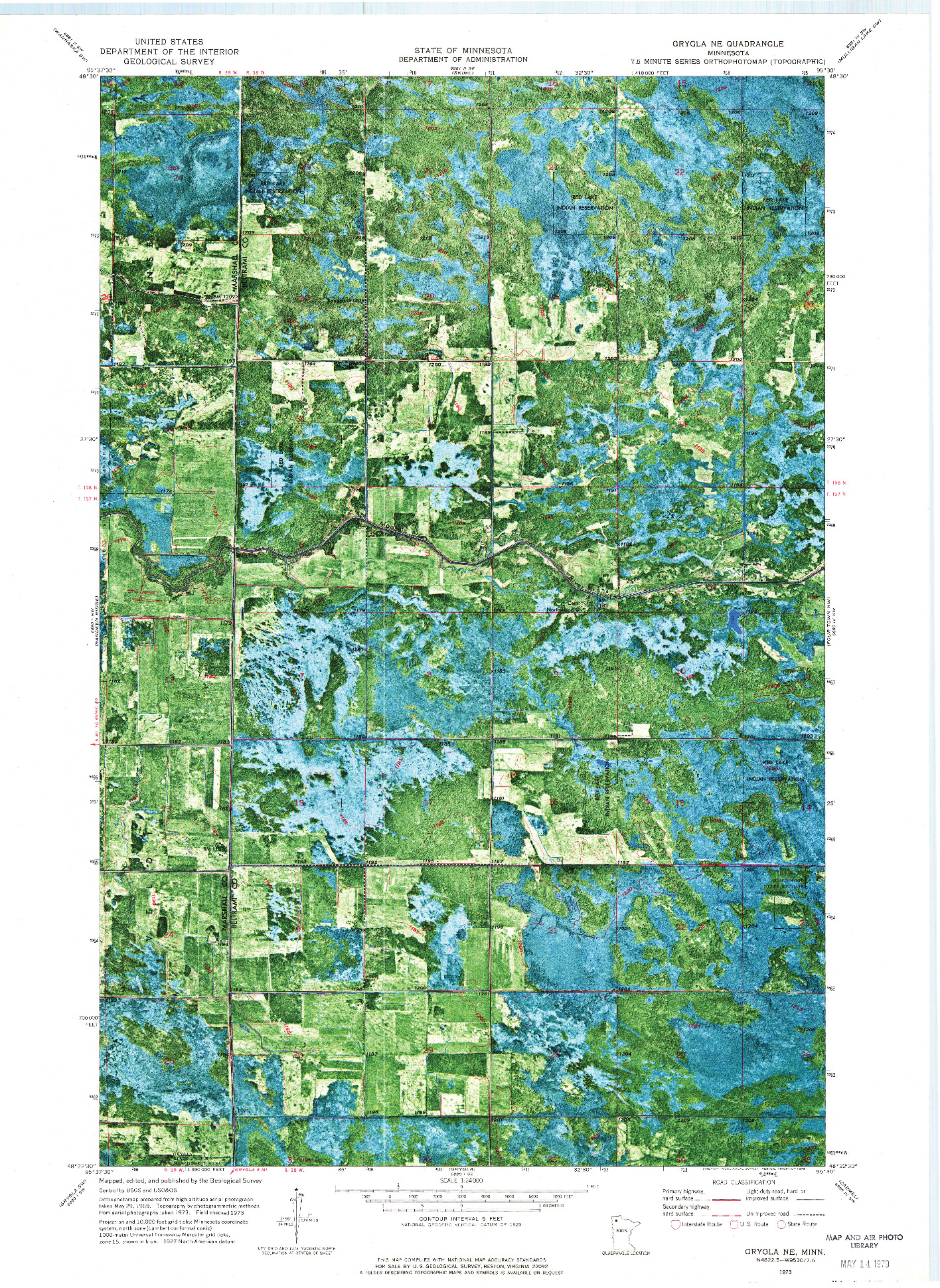 USGS 1:24000-SCALE QUADRANGLE FOR GRYGLA NE, MN 1973