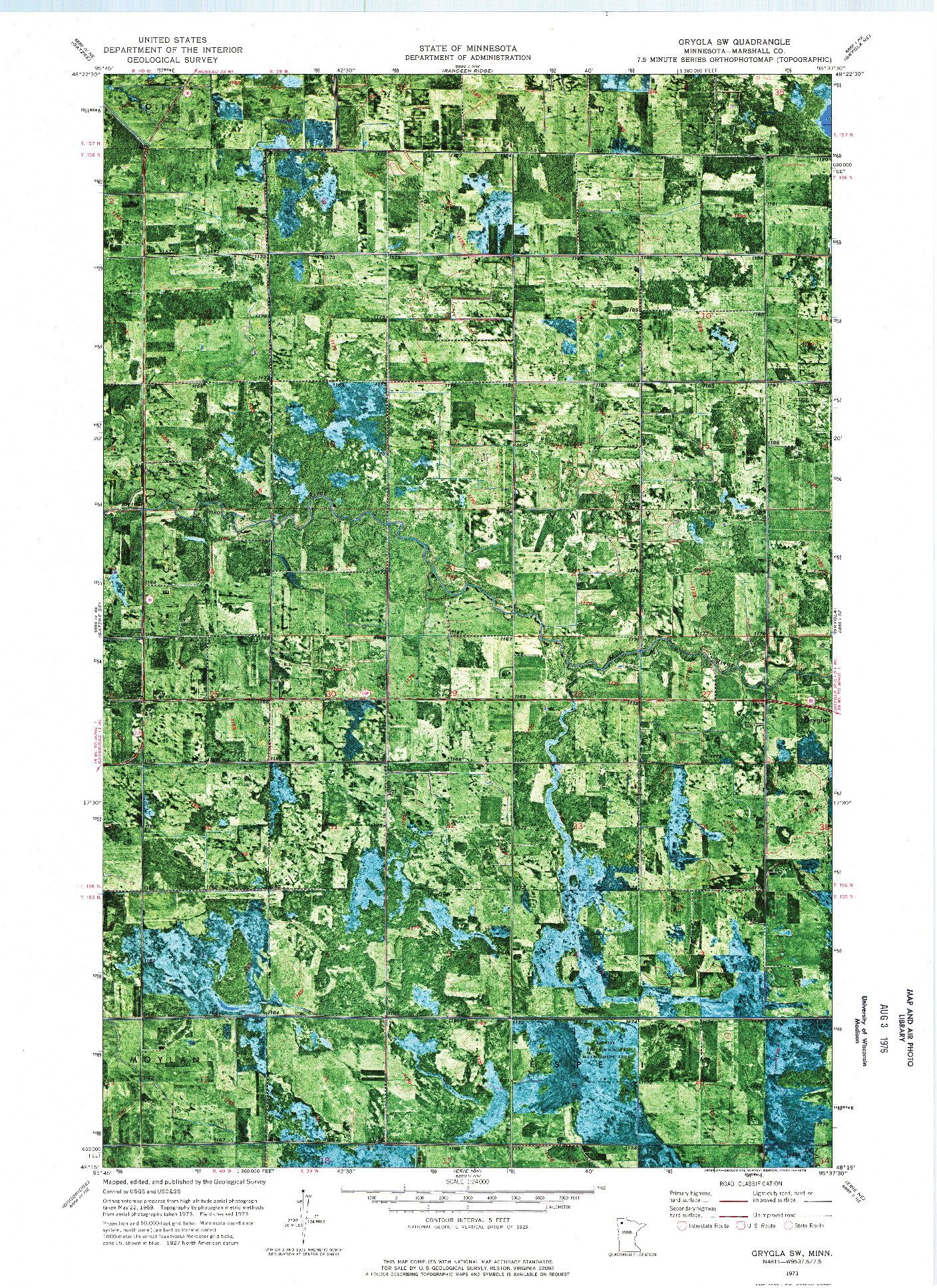 USGS 1:24000-SCALE QUADRANGLE FOR GRYGLA SW, MN 1973