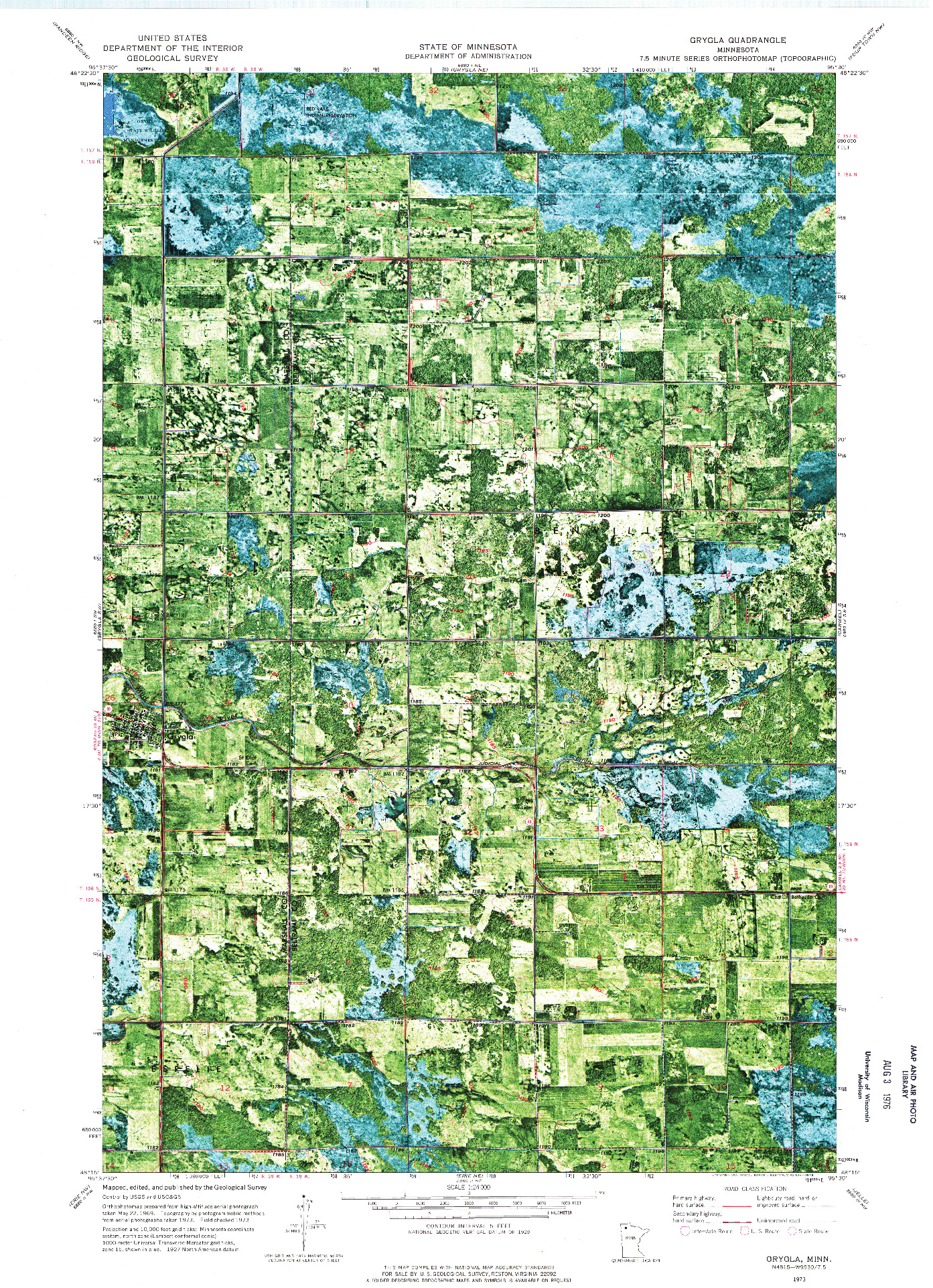 USGS 1:24000-SCALE QUADRANGLE FOR GRYGLA, MN 1973