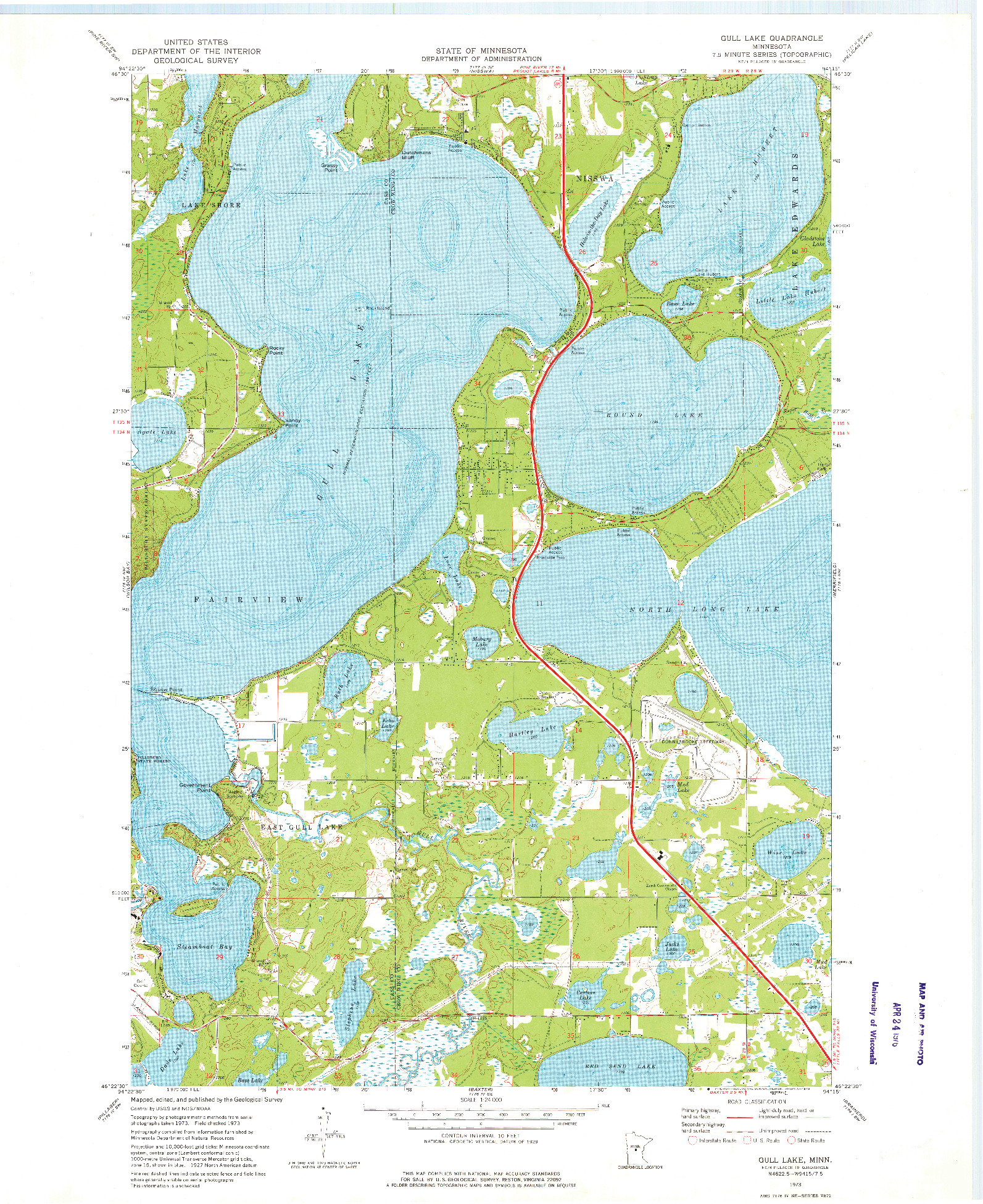 USGS 1:24000-SCALE QUADRANGLE FOR GULL LAKE, MN 1973