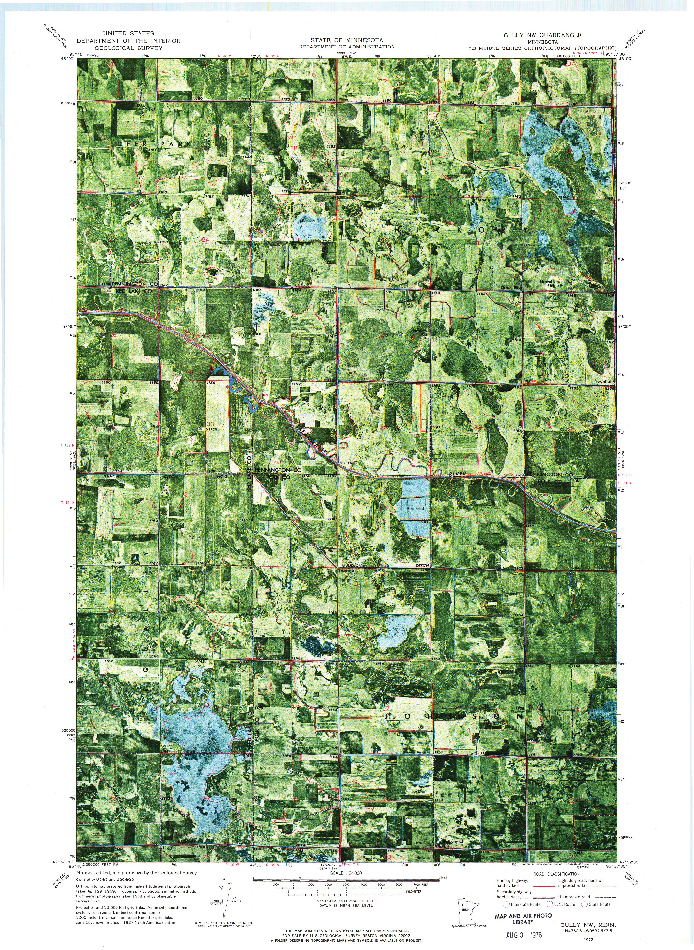 USGS 1:24000-SCALE QUADRANGLE FOR GULLY NW, MN 1972