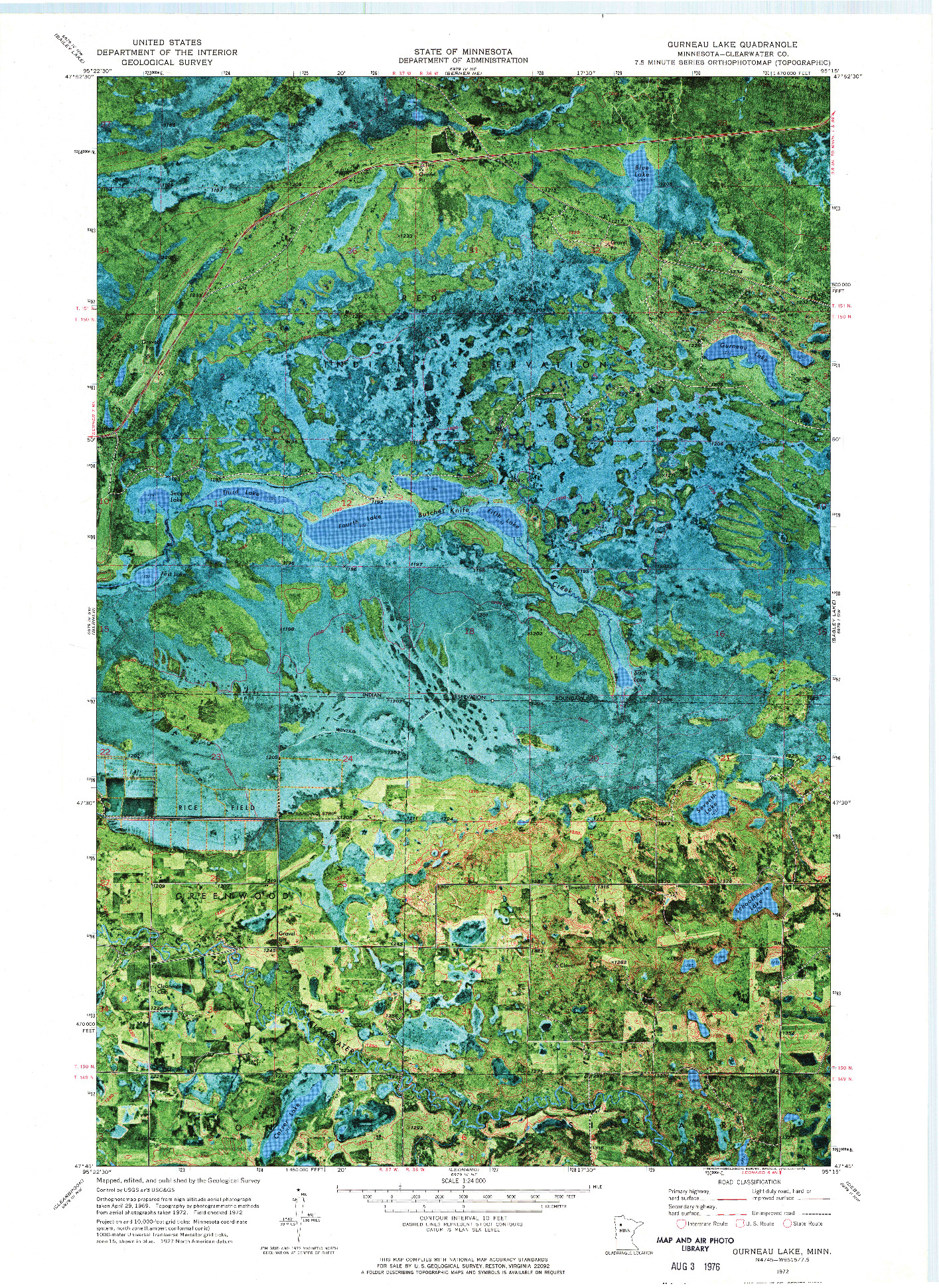 USGS 1:24000-SCALE QUADRANGLE FOR GURNEAU LAKE, MN 1972