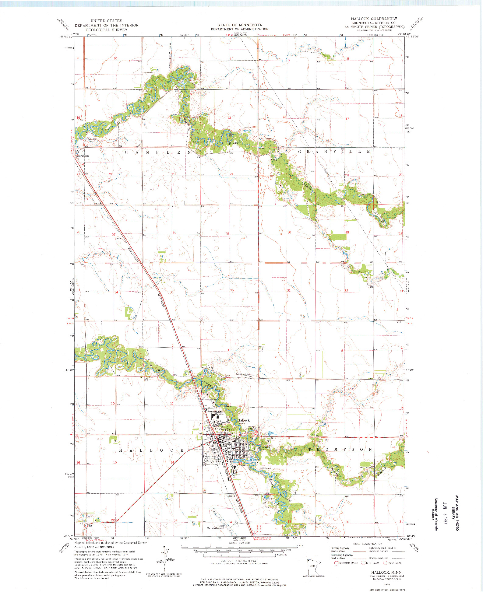 USGS 1:24000-SCALE QUADRANGLE FOR HALLOCK, MN 1974