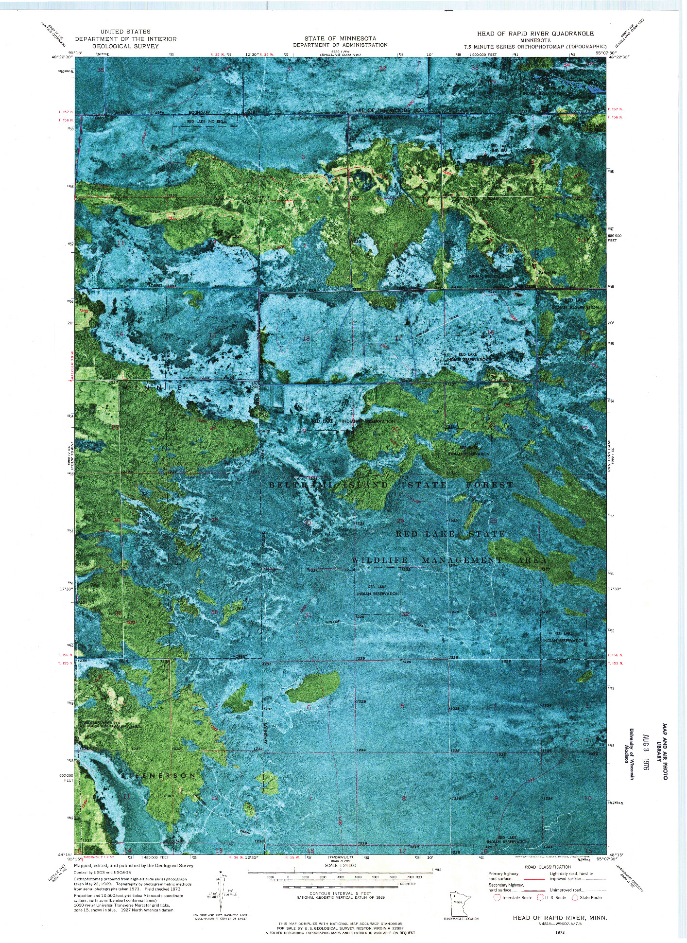 USGS 1:24000-SCALE QUADRANGLE FOR HEAD OF RAPID RIVER, MN 1973