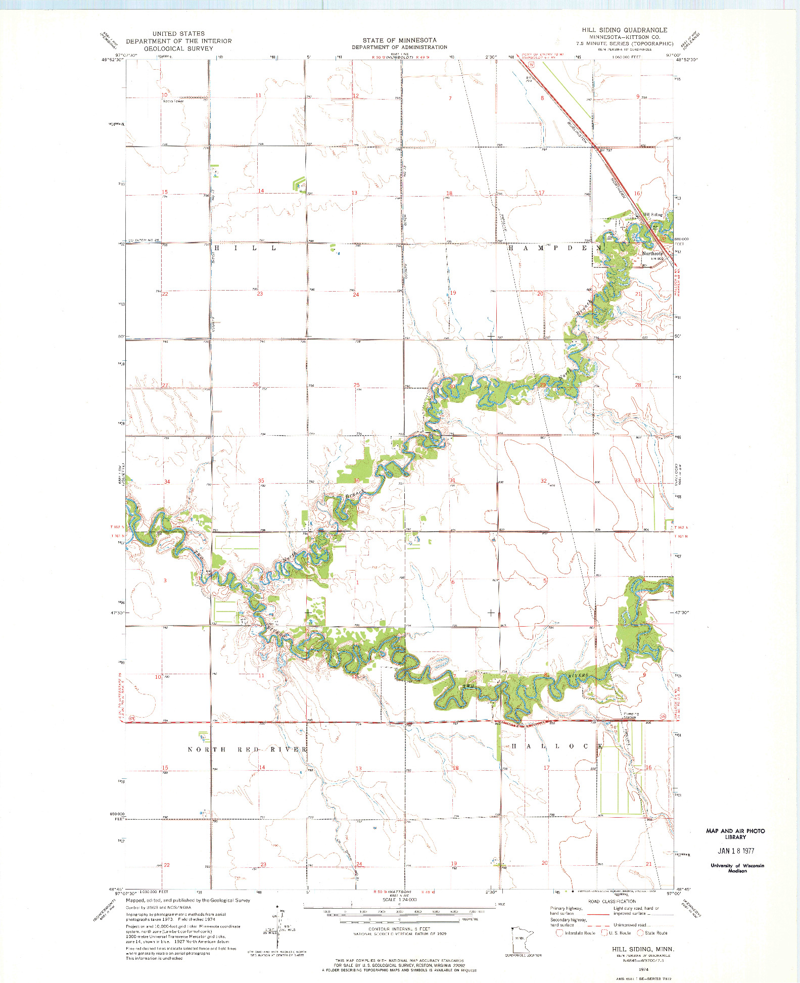 USGS 1:24000-SCALE QUADRANGLE FOR HILL SIDING, MN 1974