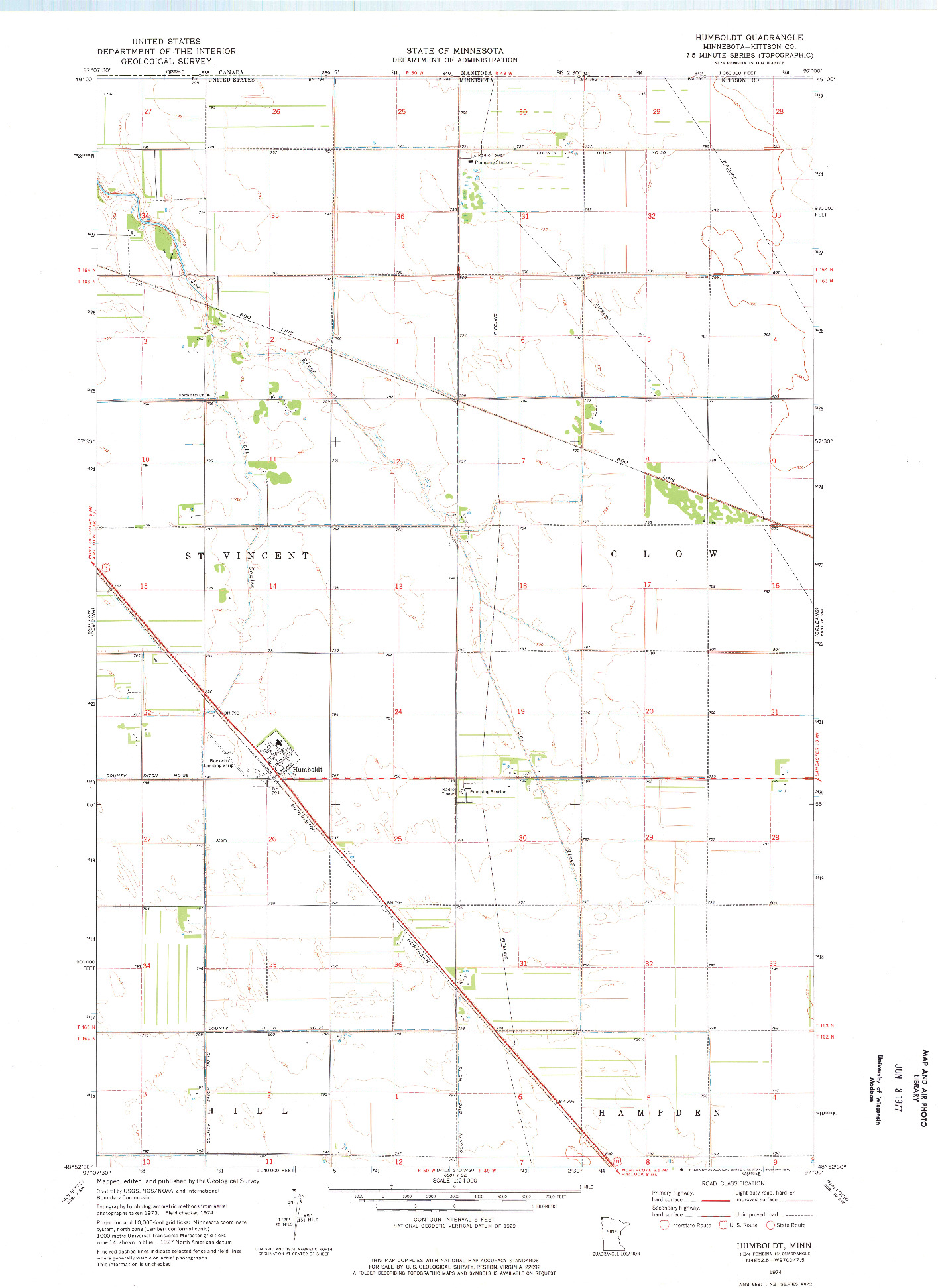 USGS 1:24000-SCALE QUADRANGLE FOR HUMBOLDT, MN 1974