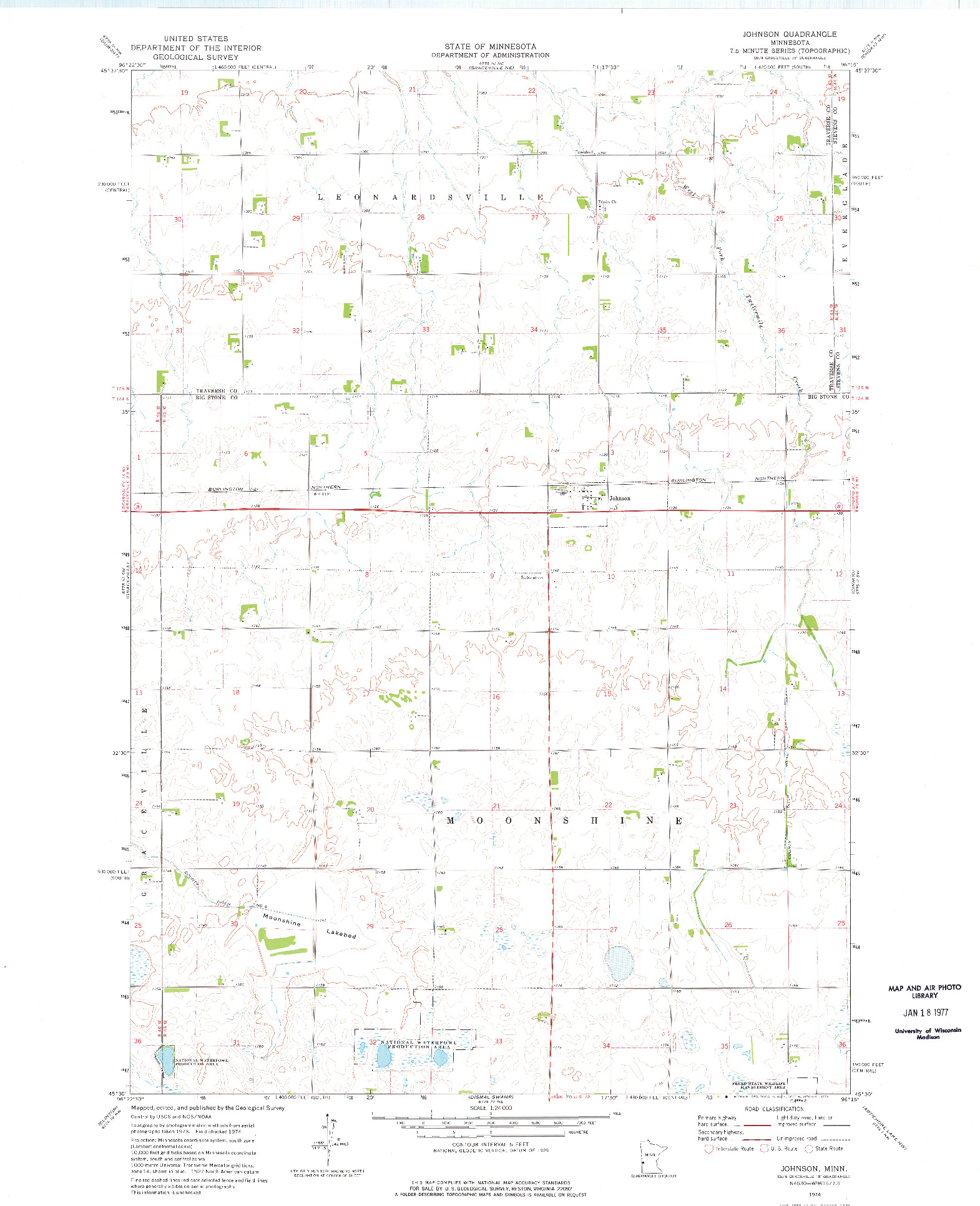 USGS 1:24000-SCALE QUADRANGLE FOR JOHNSON, MN 1974