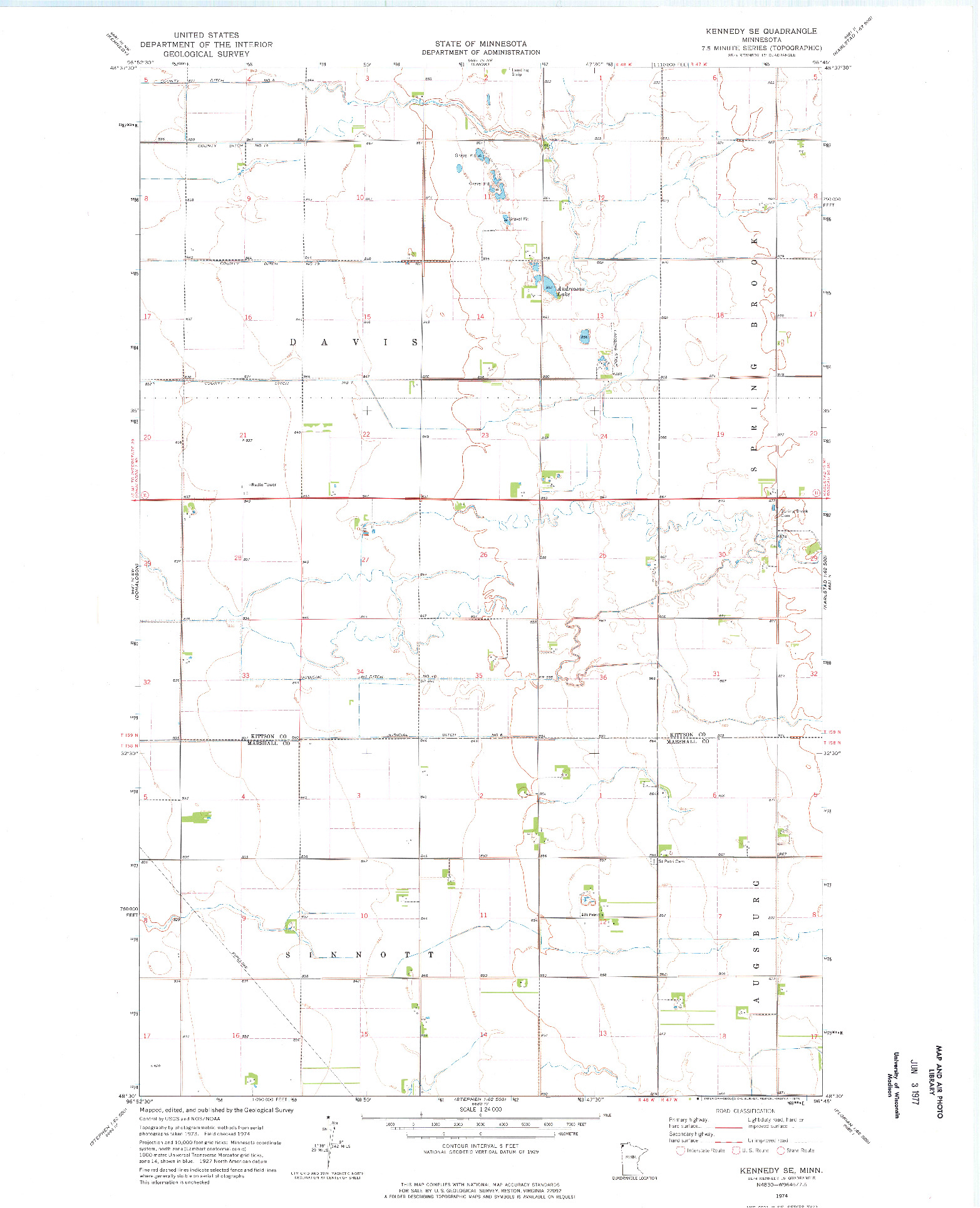 USGS 1:24000-SCALE QUADRANGLE FOR KENNEDY SE, MN 1974