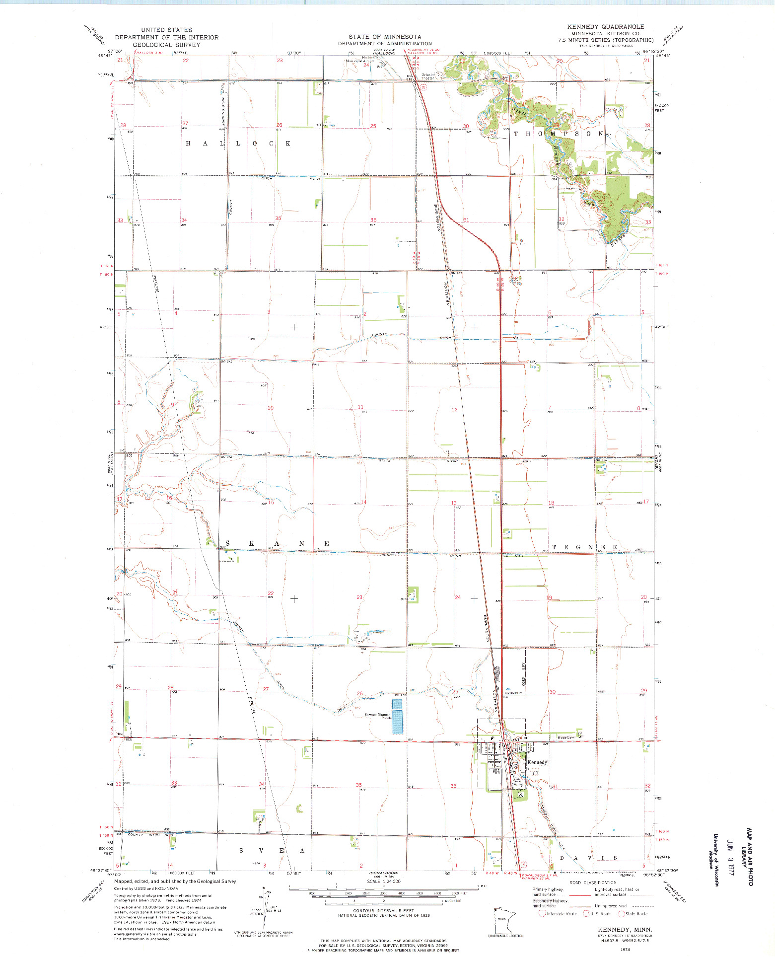 USGS 1:24000-SCALE QUADRANGLE FOR KENNEDY, MN 1974