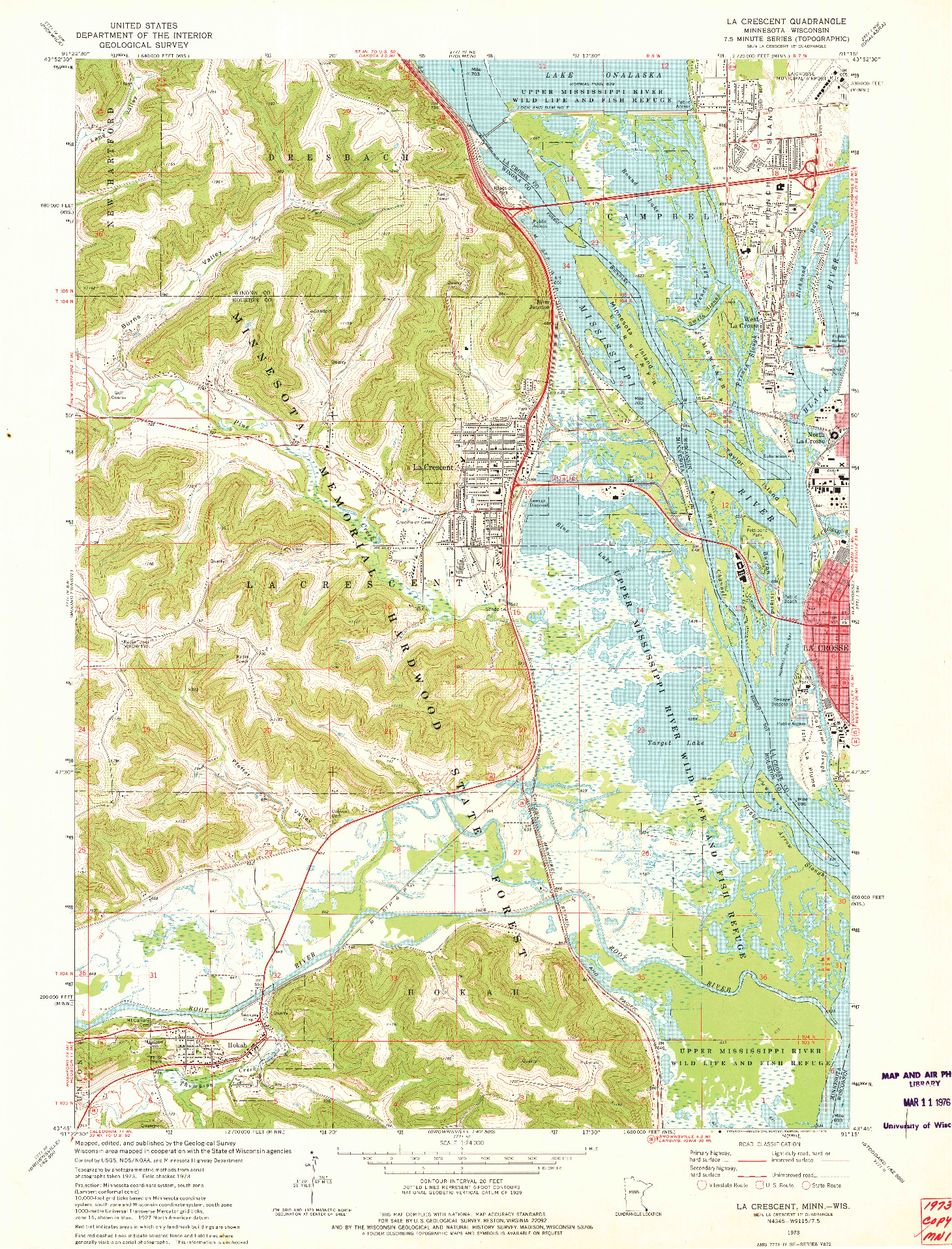 USGS 1:24000-SCALE QUADRANGLE FOR LA CRESCENT, MN 1973