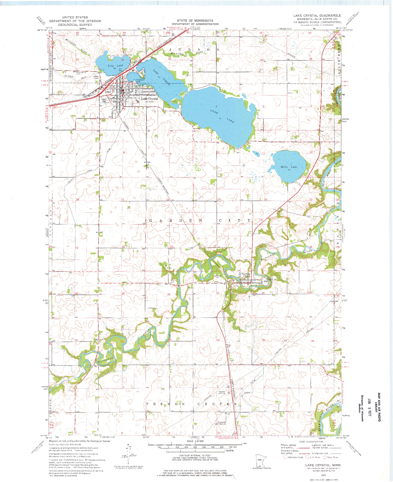 USGS 1:24000-SCALE QUADRANGLE FOR LAKE CRYSTAL, MN 1974