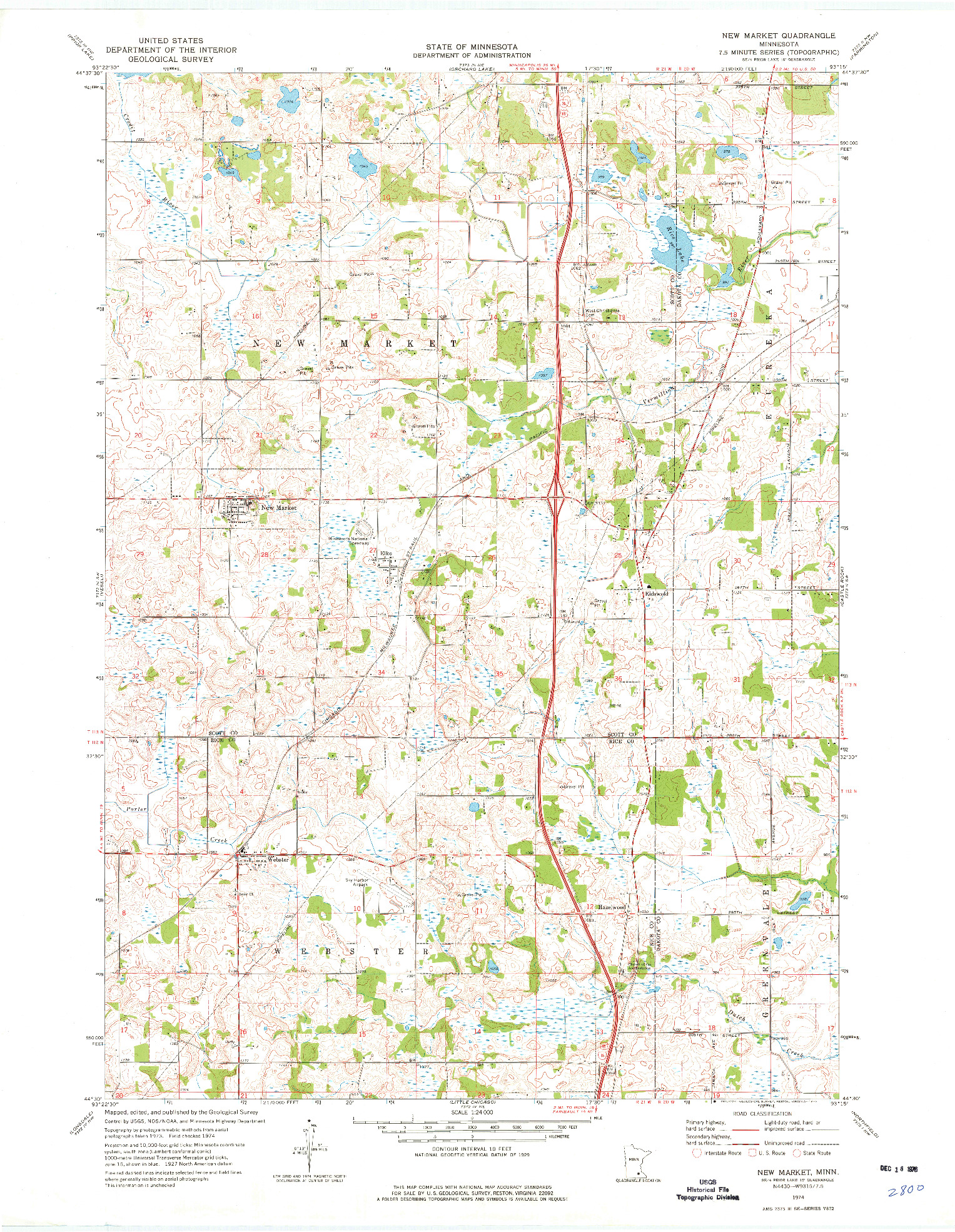 USGS 1:24000-SCALE QUADRANGLE FOR NEW MARKET, MN 1974