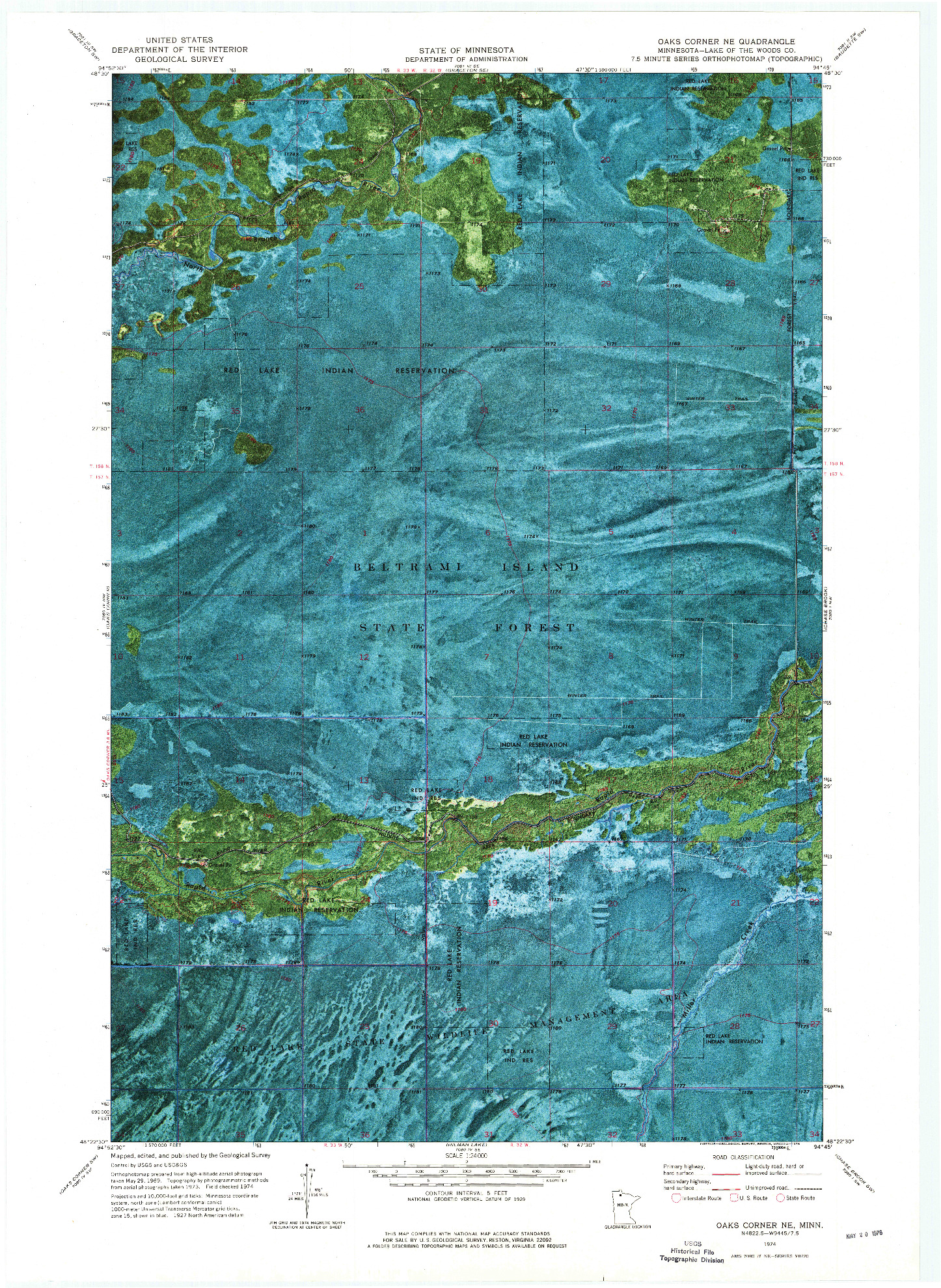 USGS 1:24000-SCALE QUADRANGLE FOR OAKS CORNER NE, MN 1974