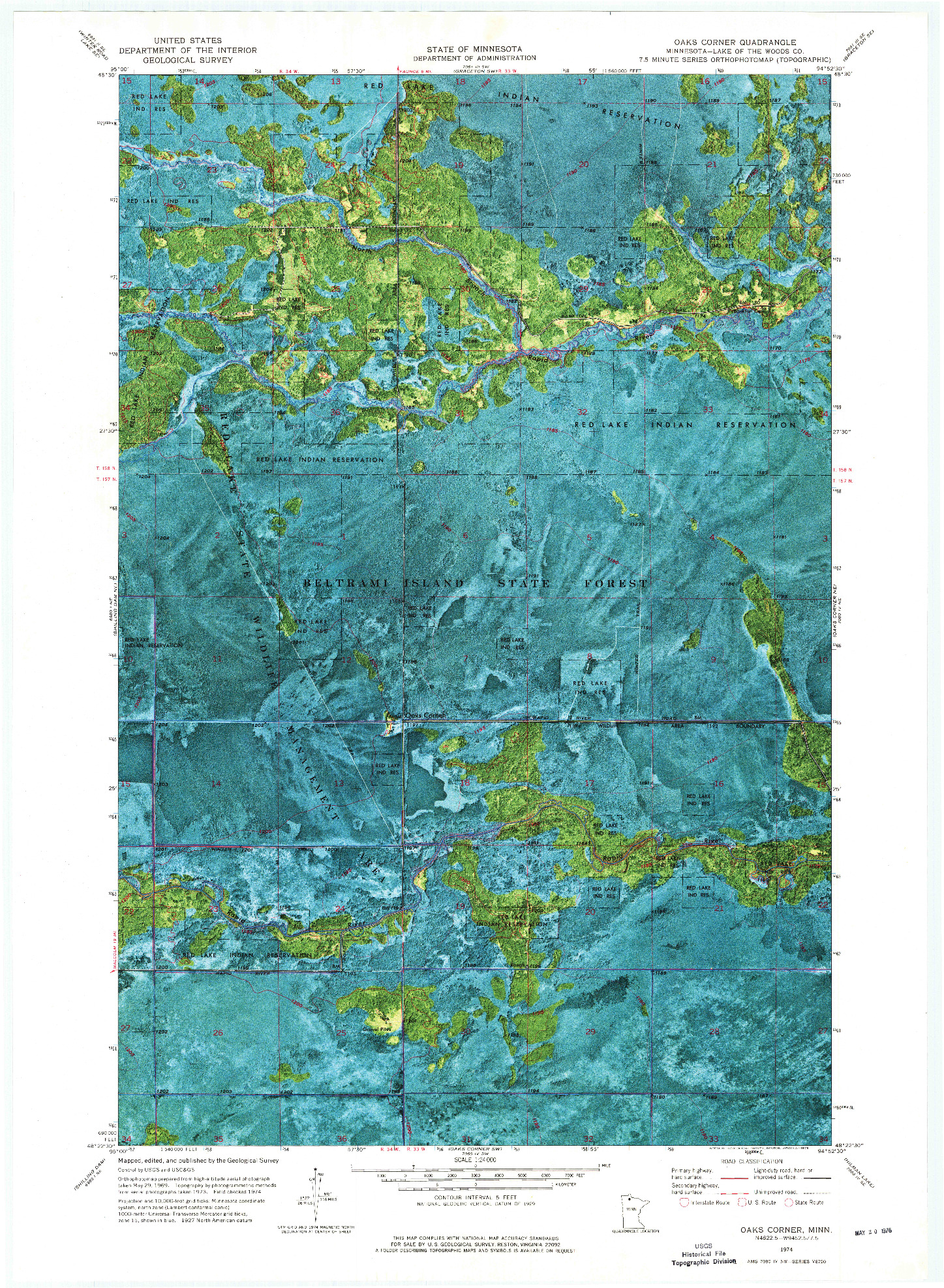 USGS 1:24000-SCALE QUADRANGLE FOR OAKS CORNER, MN 1974