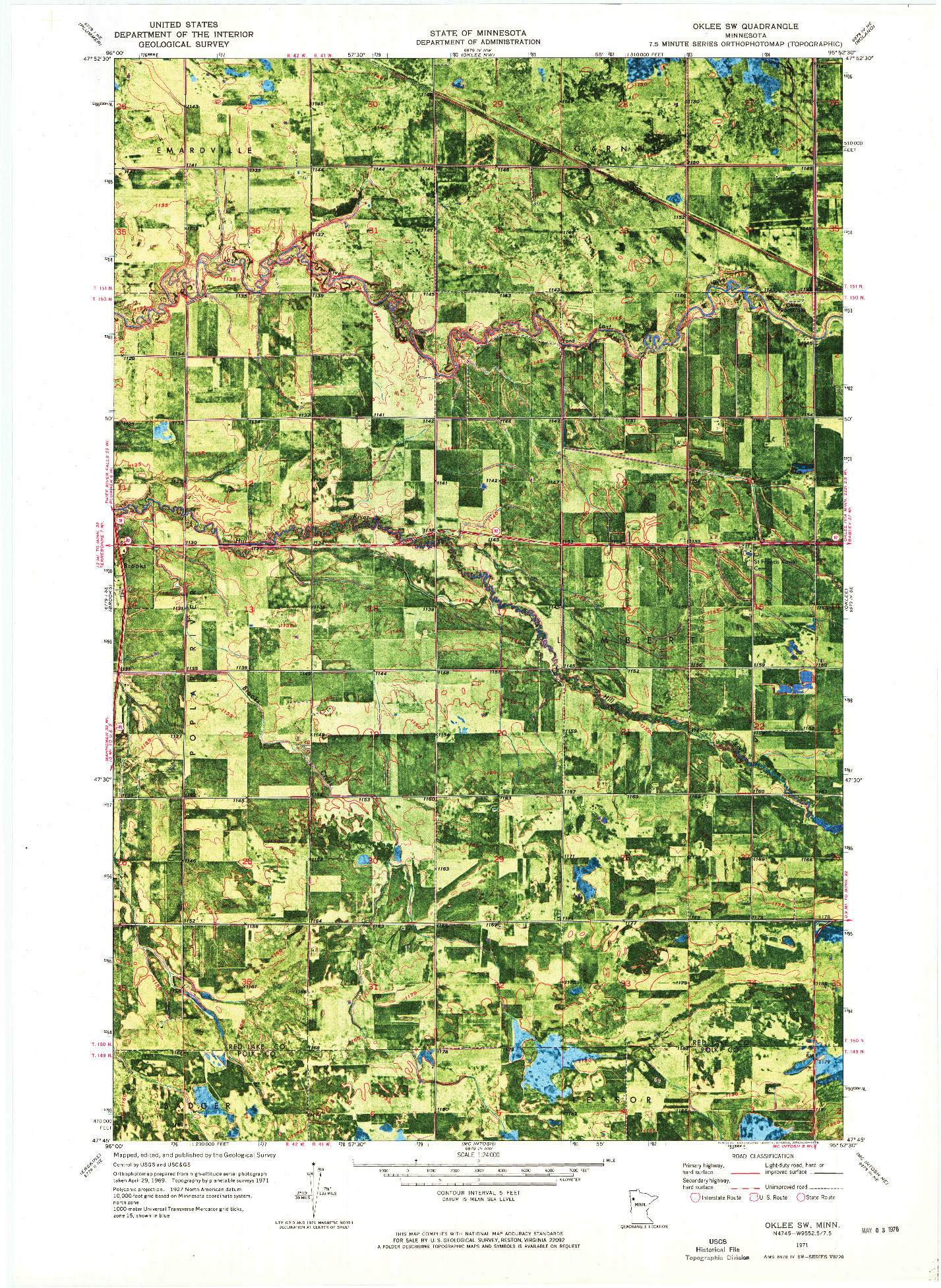 USGS 1:24000-SCALE QUADRANGLE FOR OKLEE SW, MN 1971