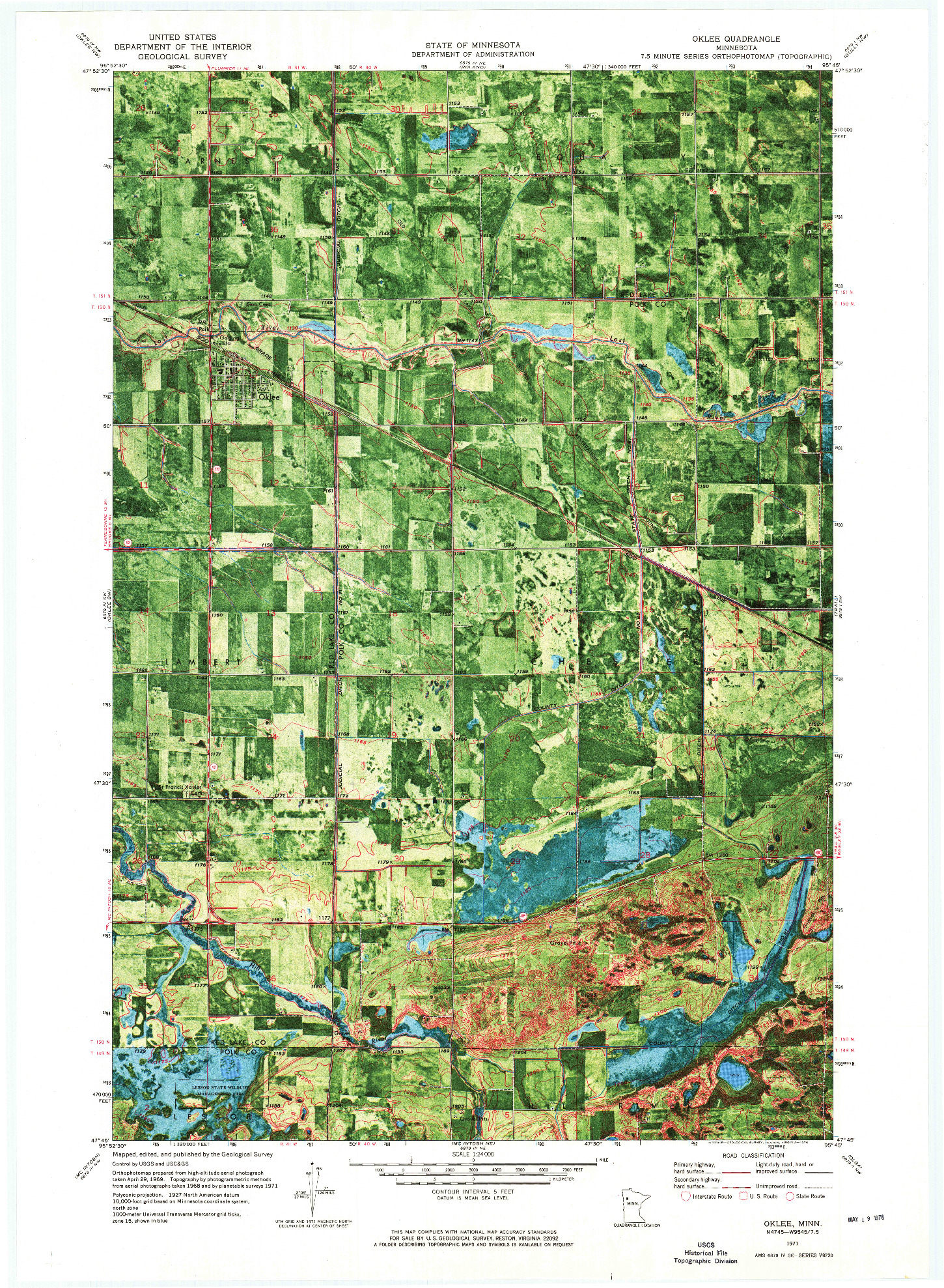 USGS 1:24000-SCALE QUADRANGLE FOR OKLEE, MN 1971