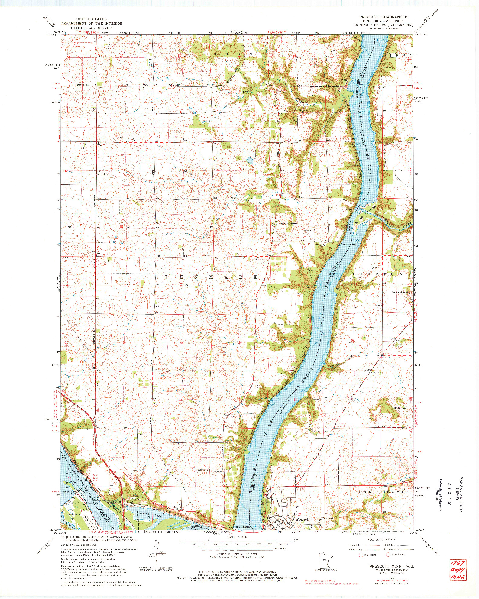 USGS 1:24000-SCALE QUADRANGLE FOR PRESCOTT, MN 1967